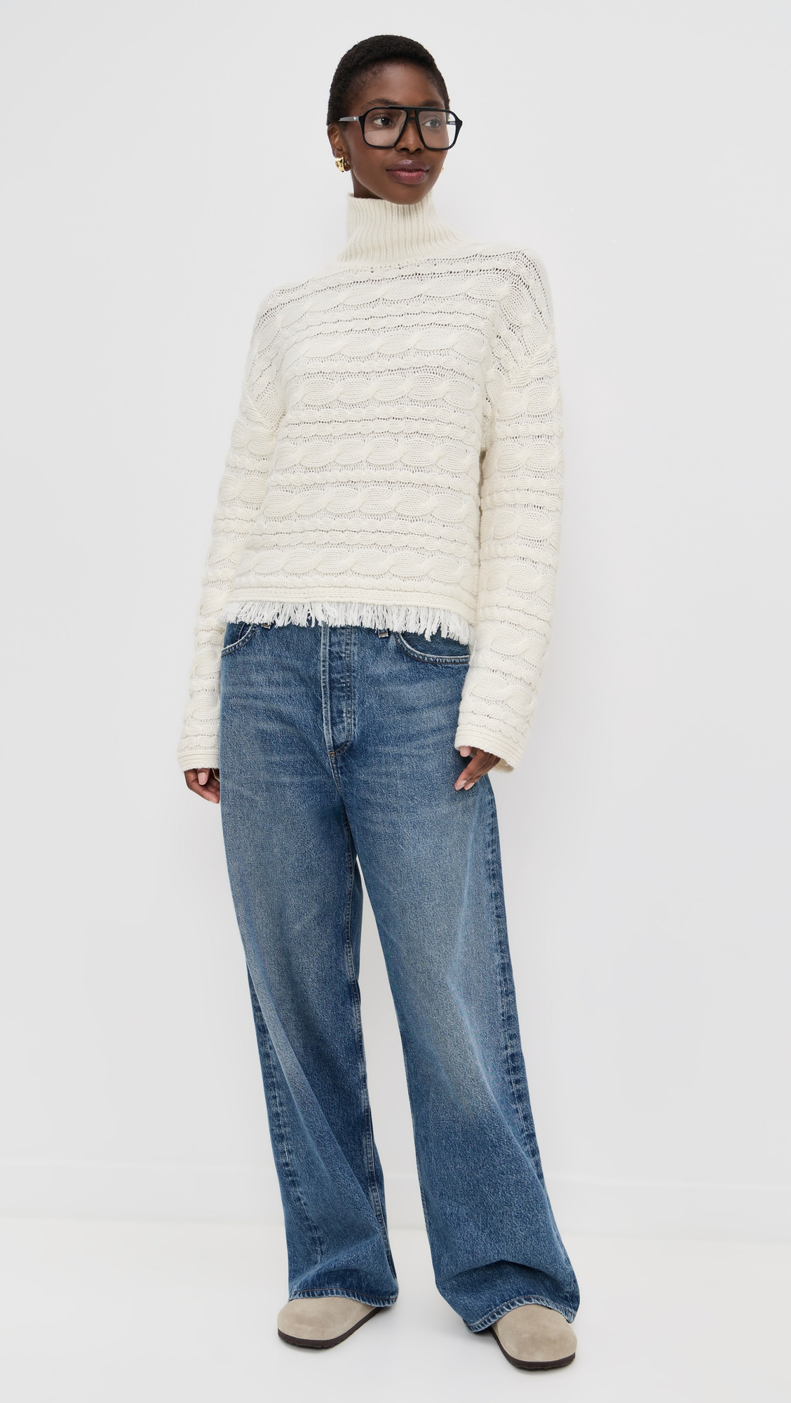 Cropped Cable Turtleneck - 4