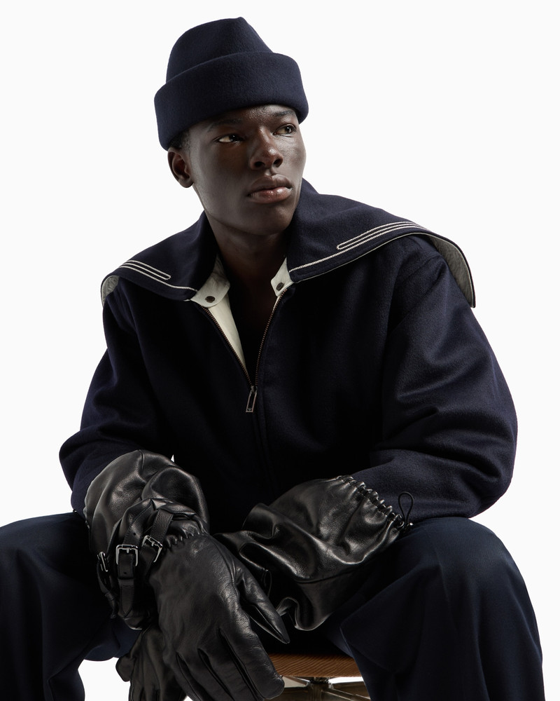 VIRGIN-WOOL CLOTH BLOUSON WITH LOGO SAILOR COLLAR 5