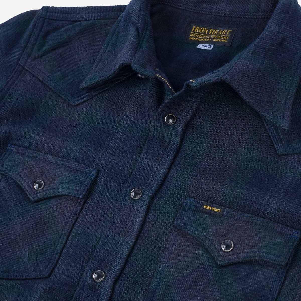 IHSH-336-OD Ultra Heavy Flannel Crazy Check Western Shirt - Navy Overdyed Black - 8