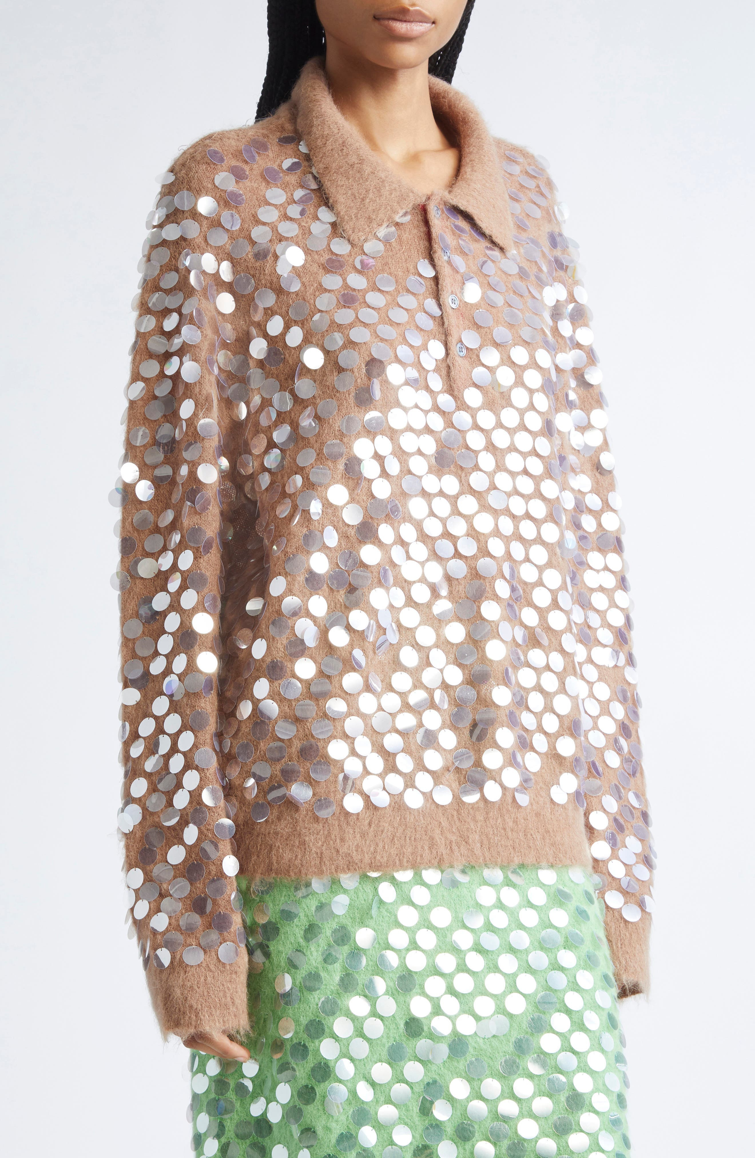 ZANKOV Adora Paillette Embellished Mohair & Alpaca Blend Cardigan in Camel at Nordstrom - 5