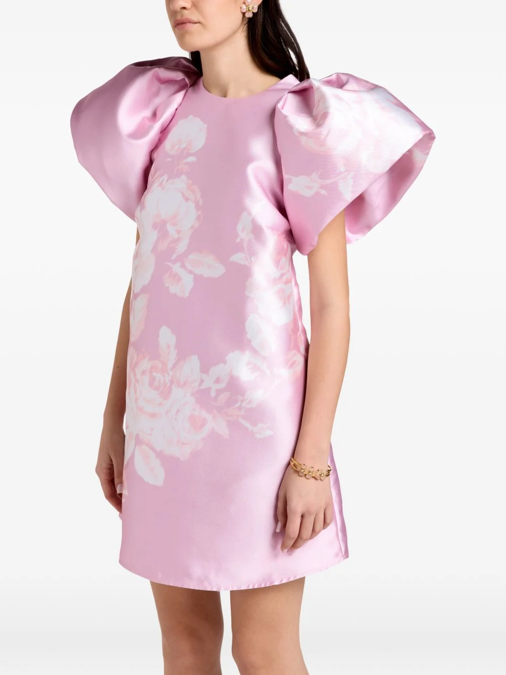 puff-sleeve floral-print mini dress - 1