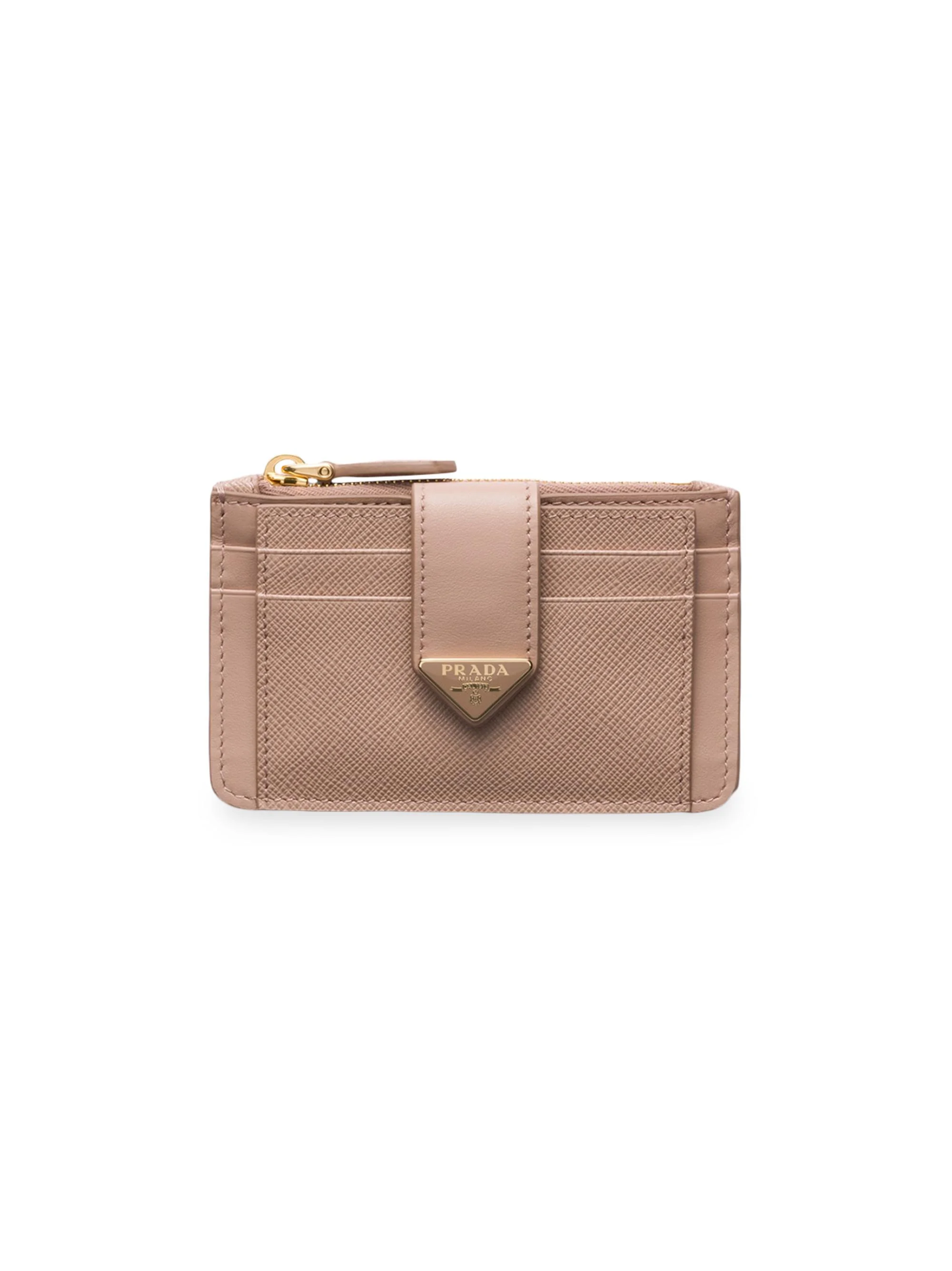 Women's Saffiano and Smooth Leather Card Holder - Light Pink - 1