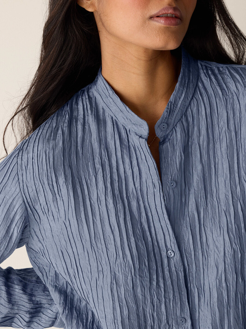 Textured Silk Jacquard Band Collar Shirt 5