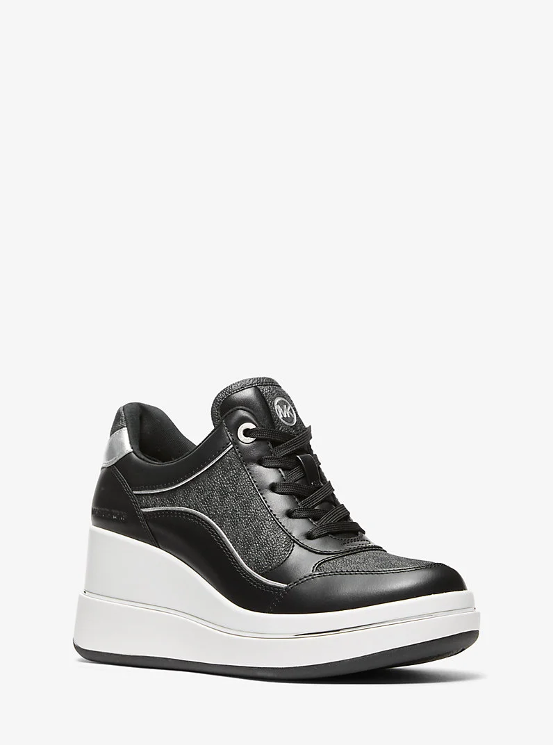 Emmy Signature Logo and Leather Wedge Trainer - 1
