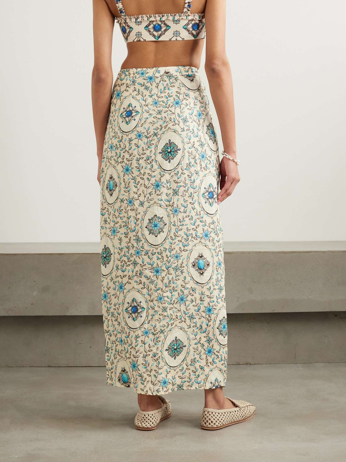 + NET SUSTAIN embellished printed linen maxi skirt - 3