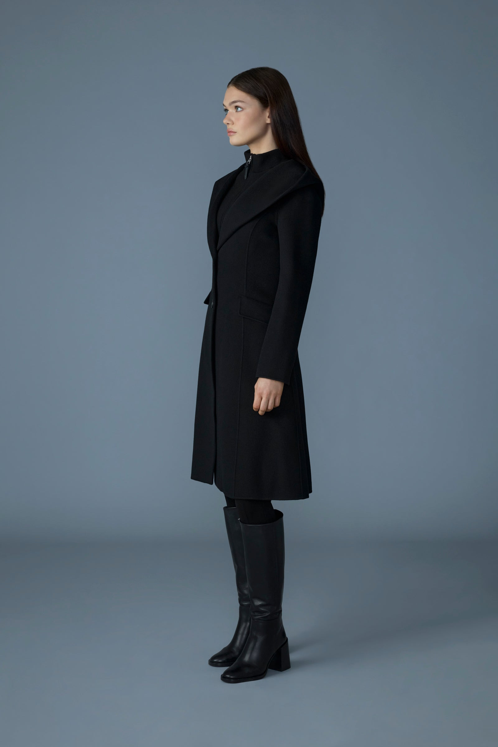 GLORIA Handmade Wool Blend Coat with Removable Bib - 4