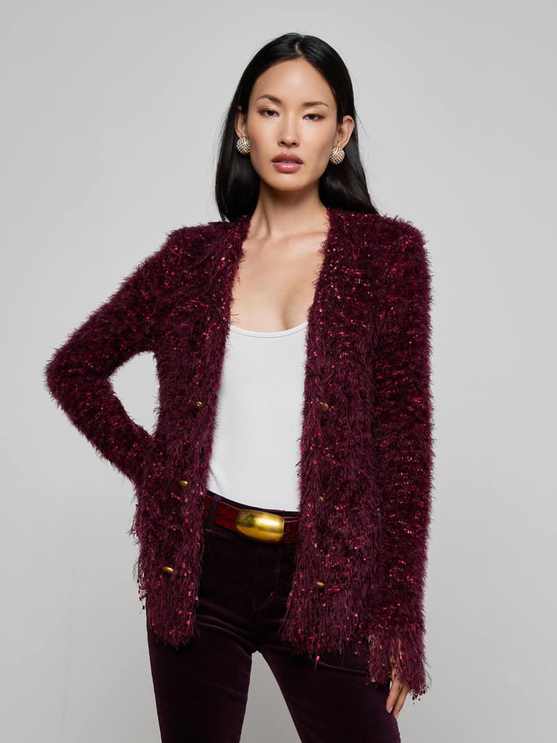 L'AGENCE Azure Fringe Cardigan Blazer outlook