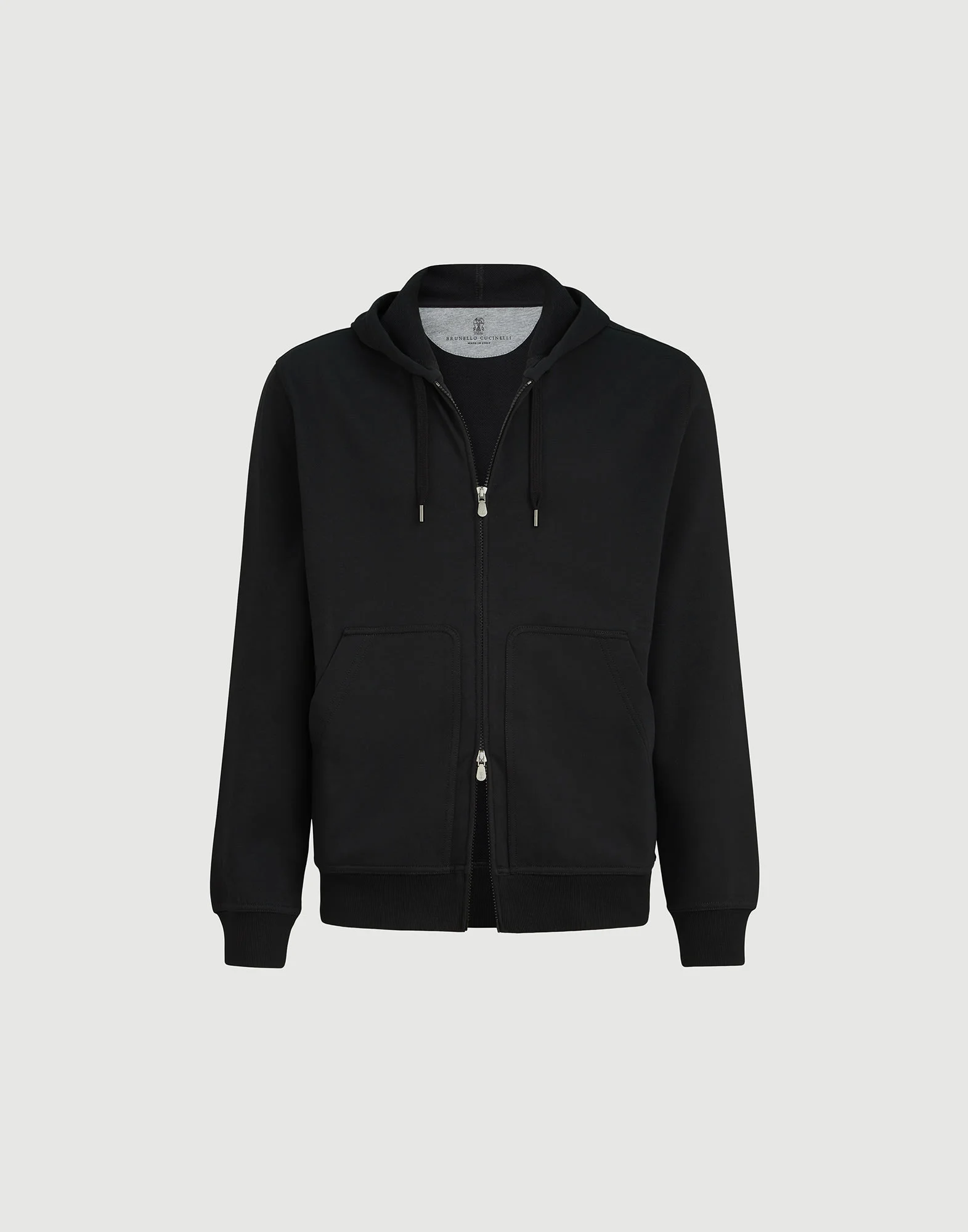 Techno cotton French terry hooded sweatshirt with zipper - 1