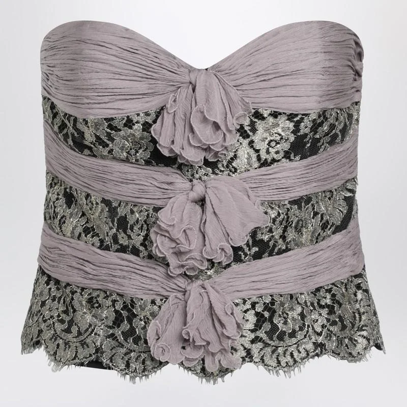 Valentino Garavani Grey/Mauve/Gold Chiffon Top - 1