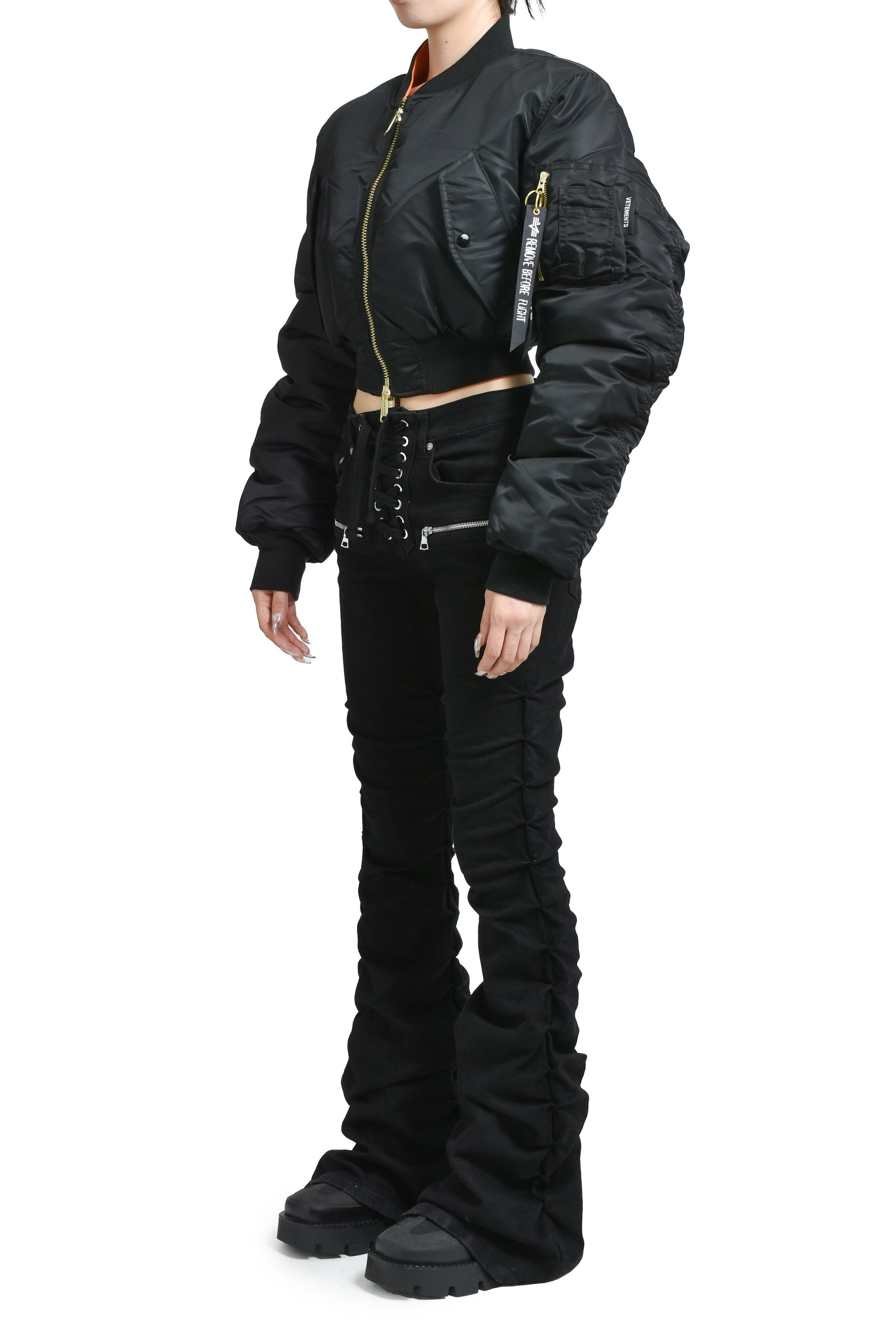 FITTED DOUBLE ZIP BOMBER JACKET / BLK - 4