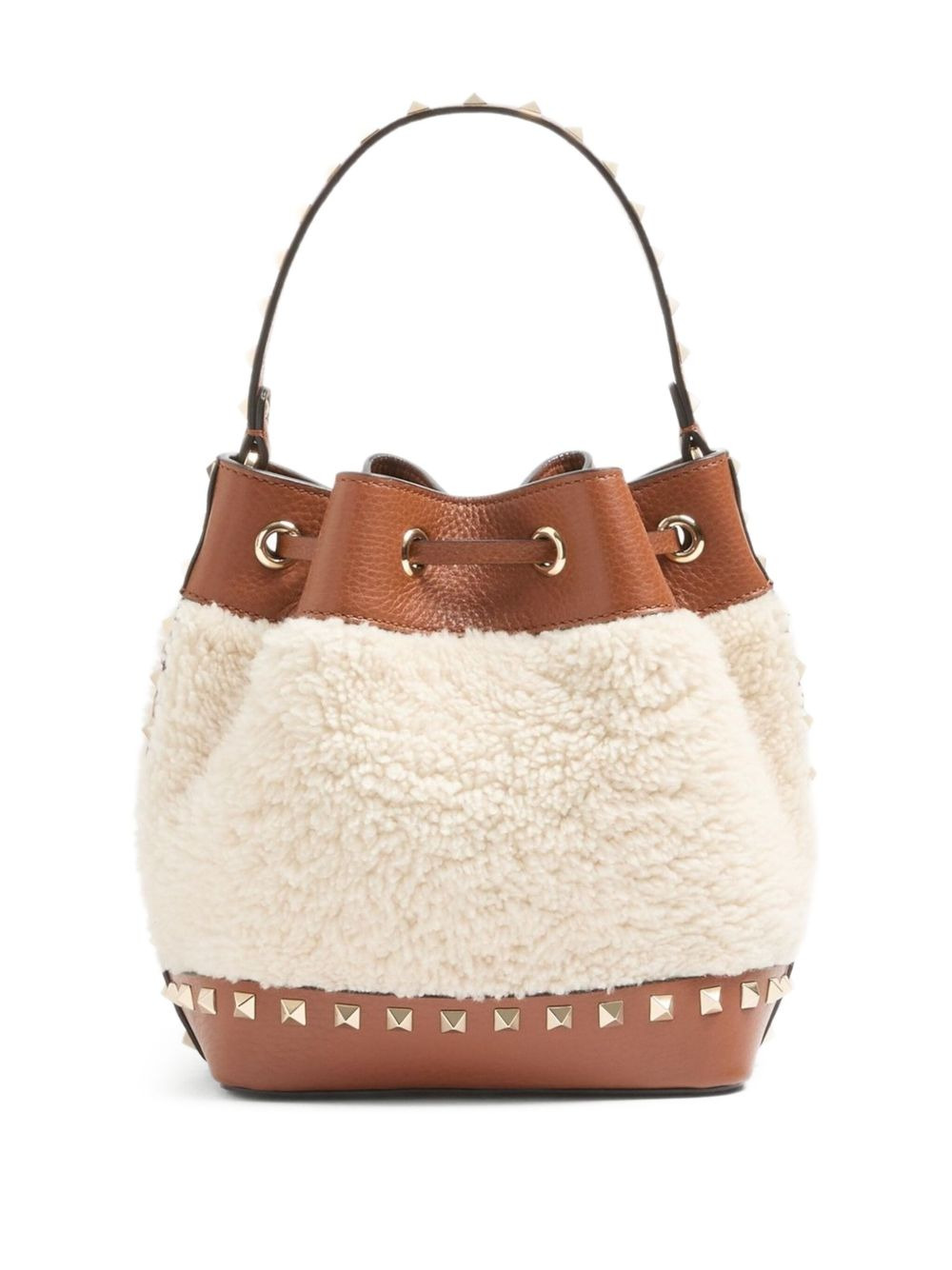 Rockstud shearling bucket bag - 4