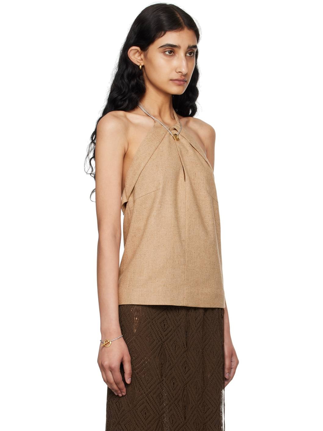 Tan Halter Neck Tank Top - 2