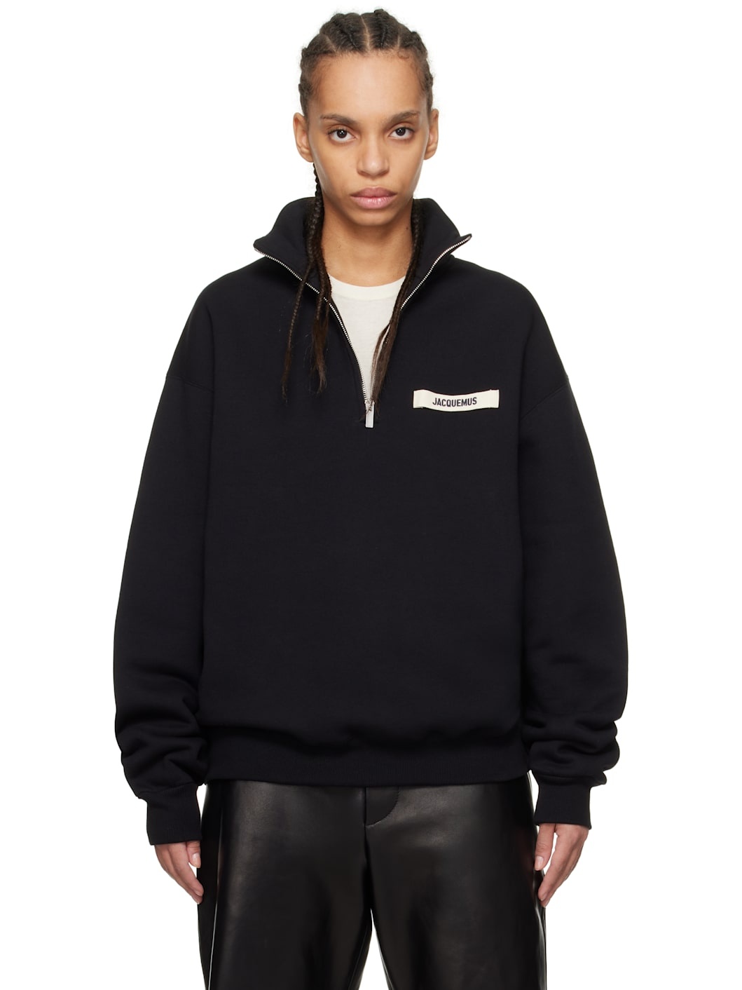 Black 'The Gros Grain zipped-rollneck' Sweatshirt - 1