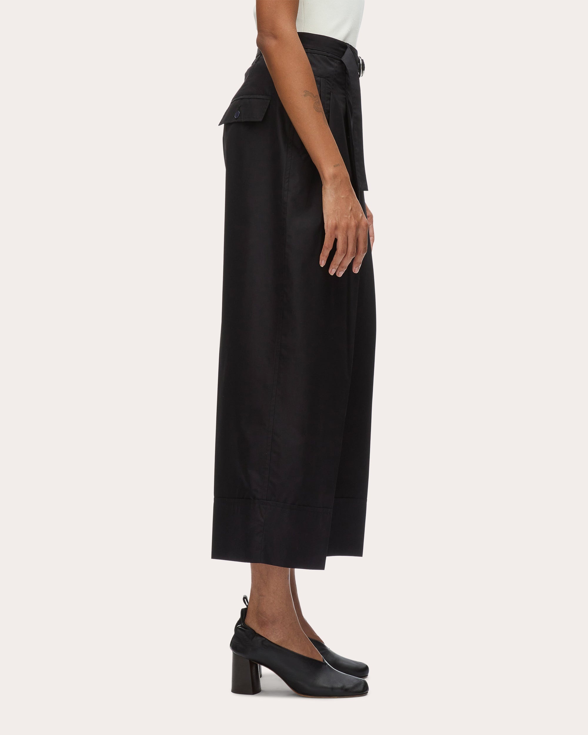 Poplin Double Pleat Wide Cropped Pants - 3