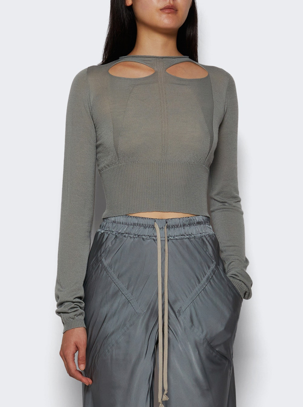 Slashed Long Sleeve Cropped Sweater Washed Indigo - 2
