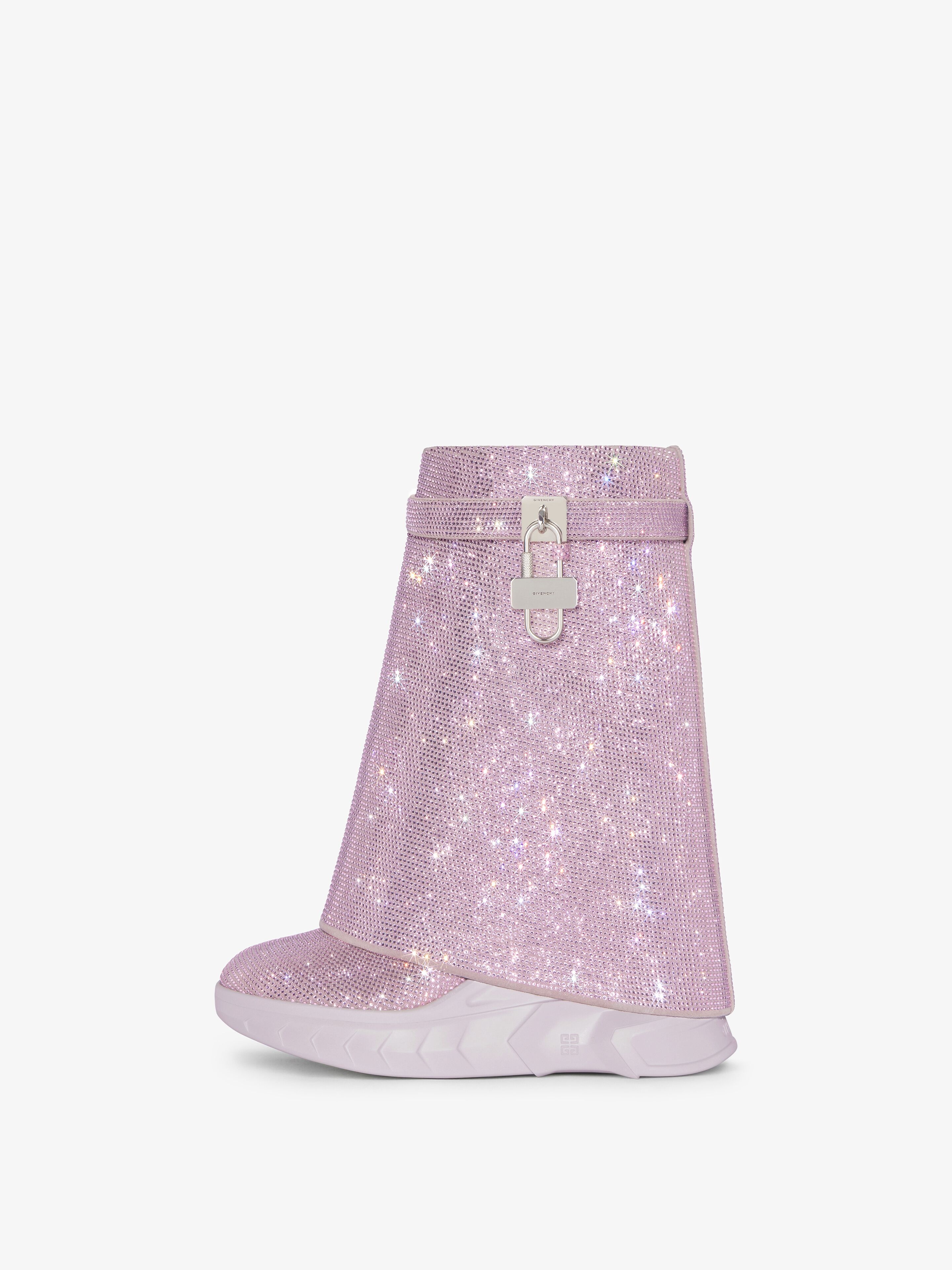 SHARK LOCK BIKER ANKLE BOOTS IN LEATHER WITH STRASS - 4