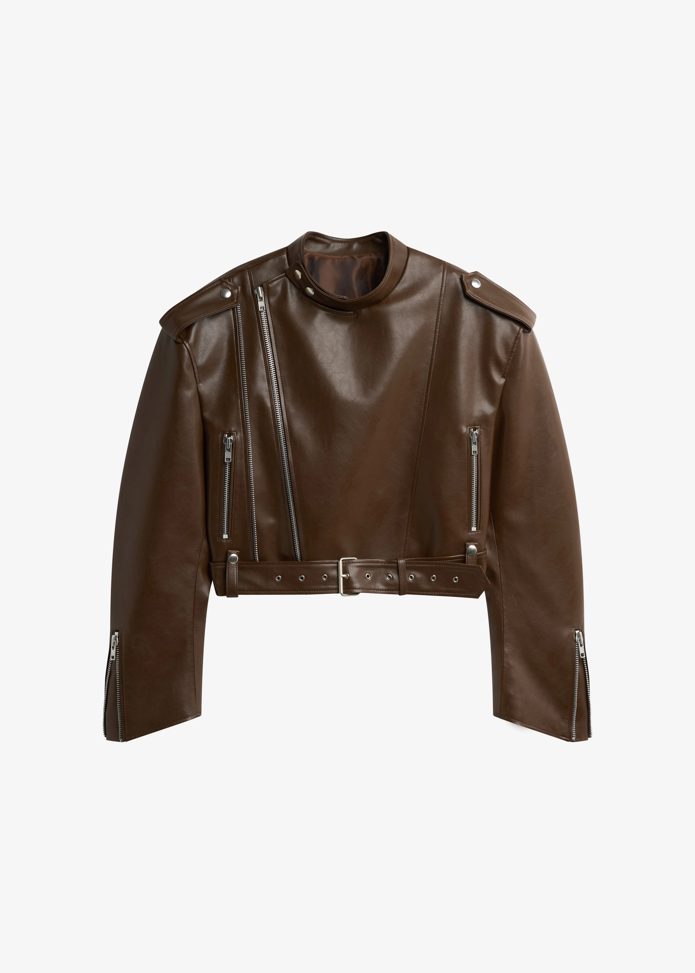 Teagan Boxy Faux Leather Jacket - Brown - 1