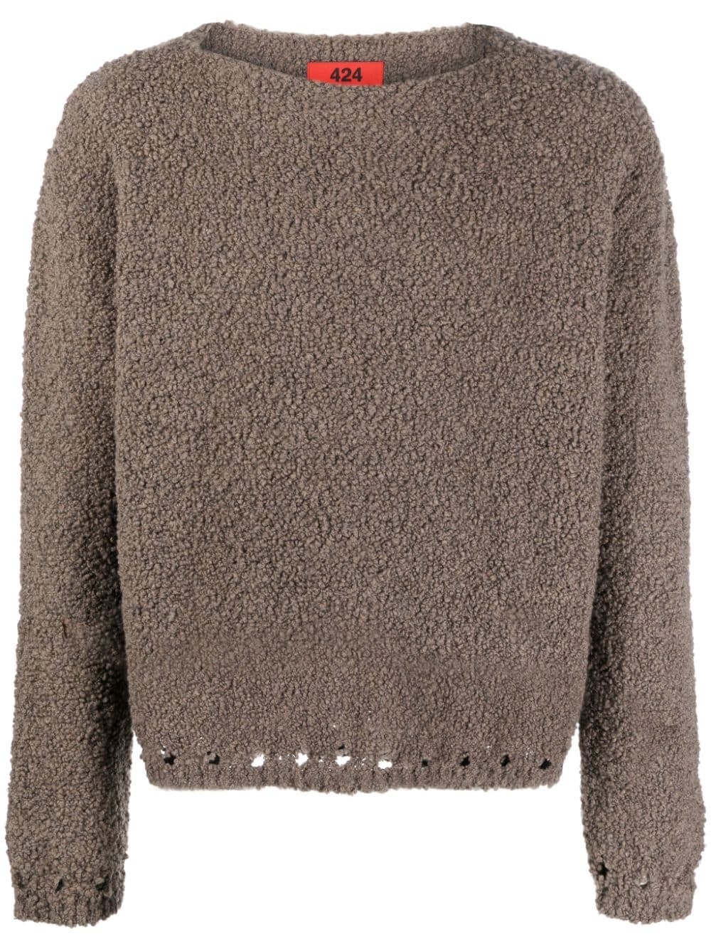 cutout-detail fleece-texture jumper - 1