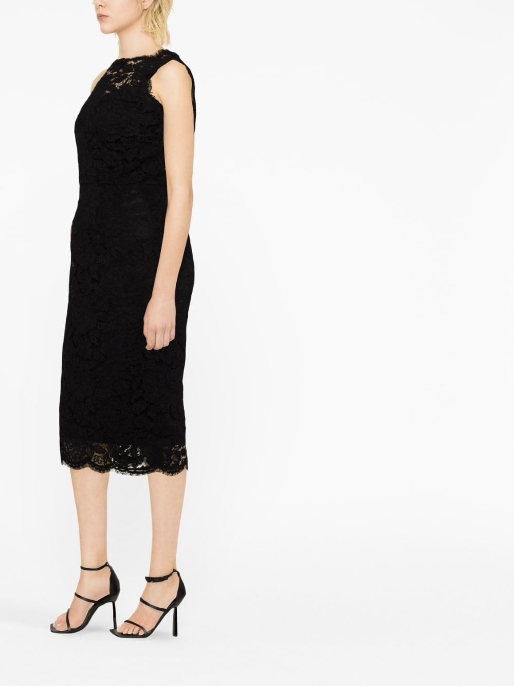 lace-overlay fitted sleeveless dress - 3