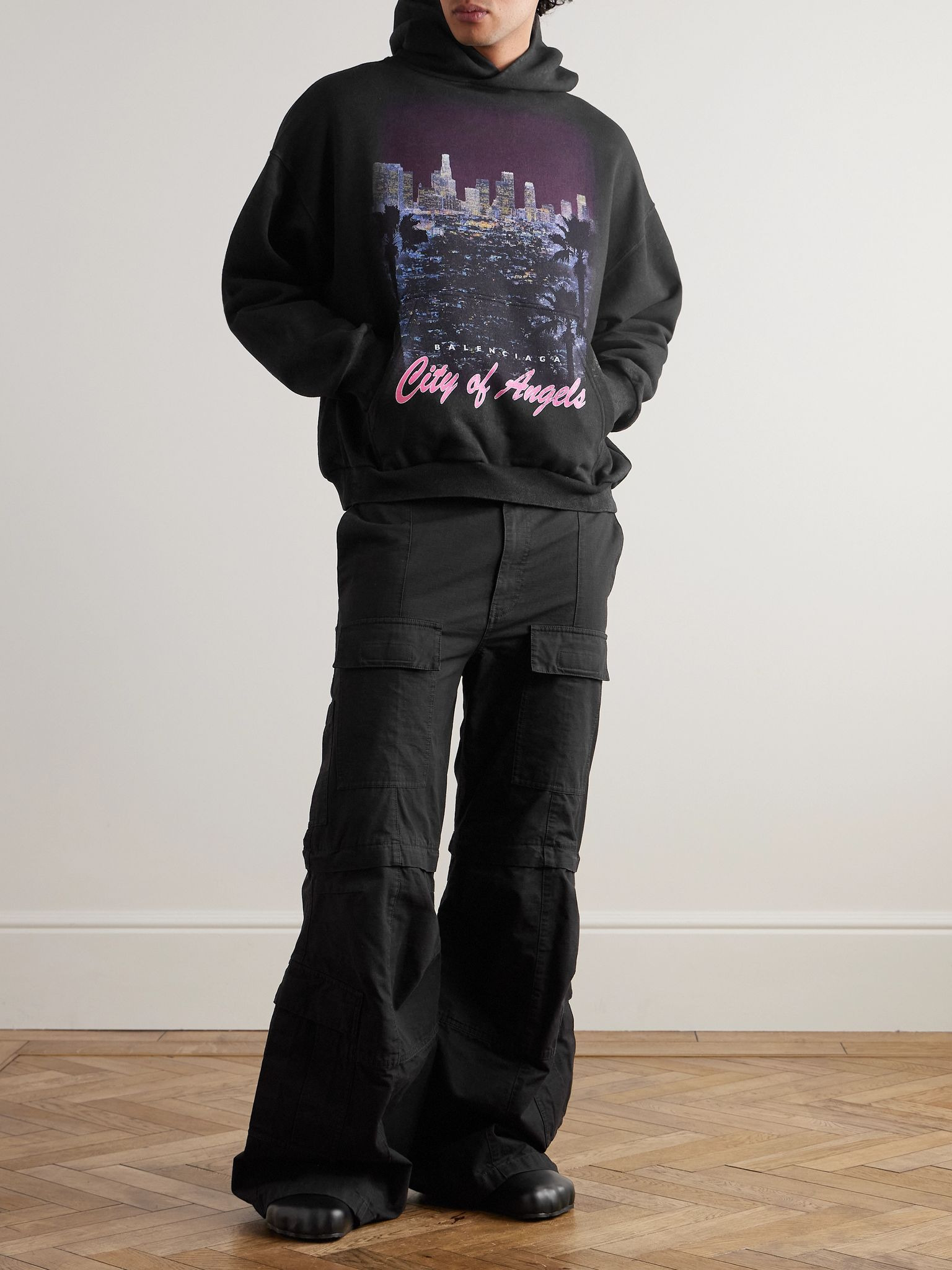 Printed Cotton-Jersey Hoodie Black - 2