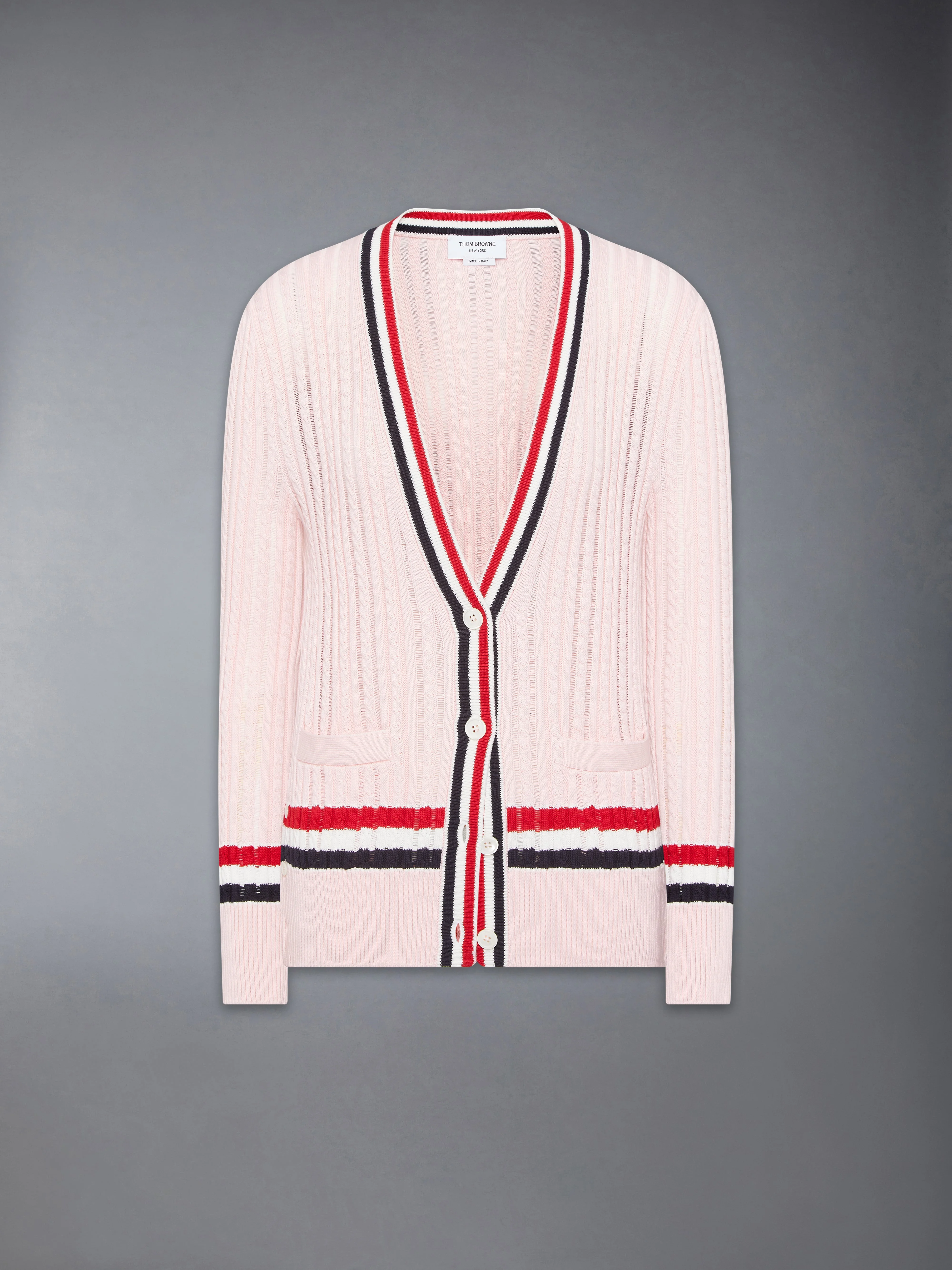 RWB STRIPE BABY LADDER CABLE ELONGATED CARDIGAN - 1