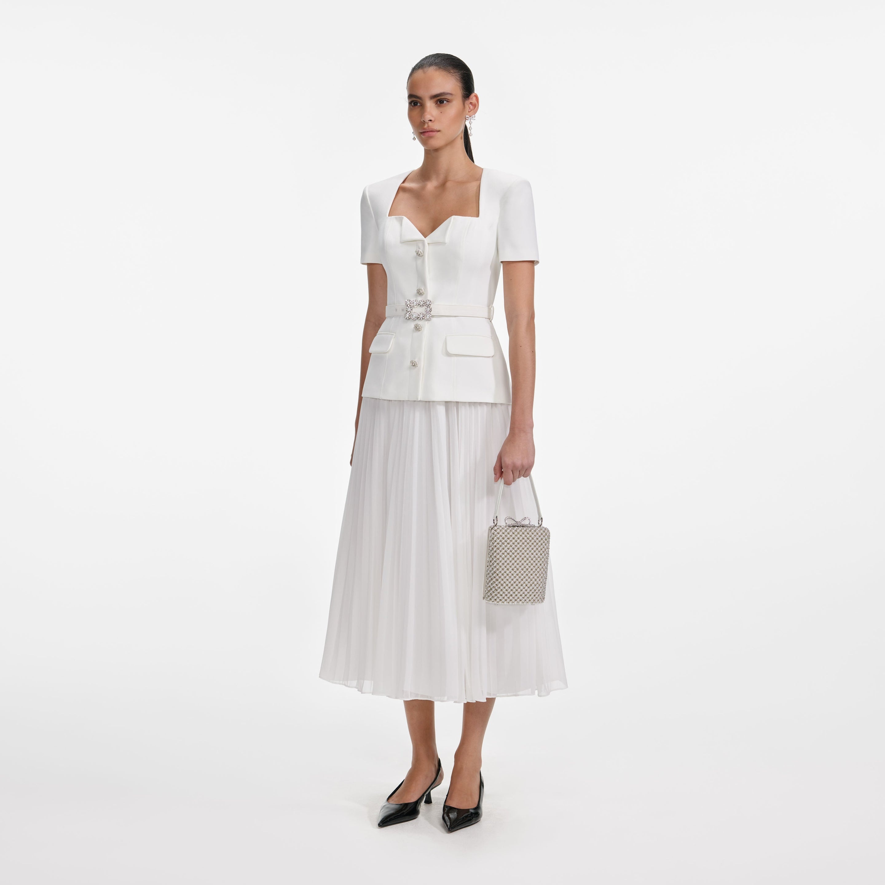 White Crepe Chiffon Midi Dress - 2