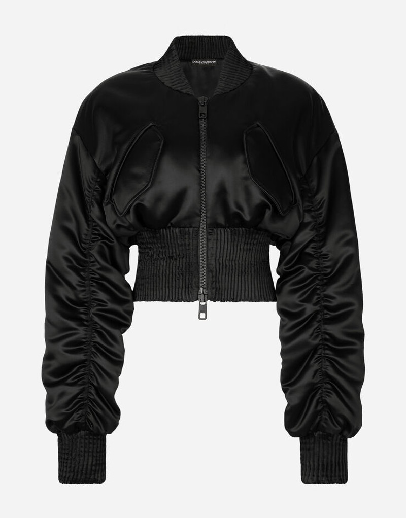 Short duchesse bomber jacket with draped sleeves - 1
