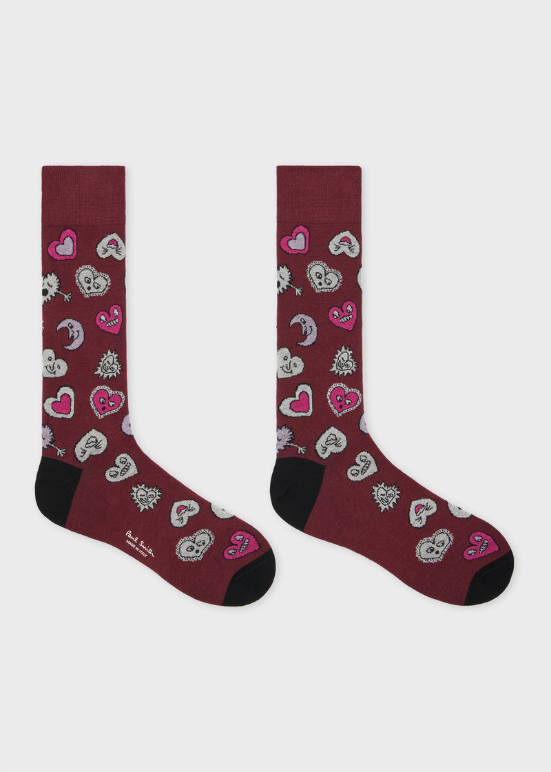 Paul Smith Burgundy 'Hearts and Stars' Cotton-Blend Socks outlook