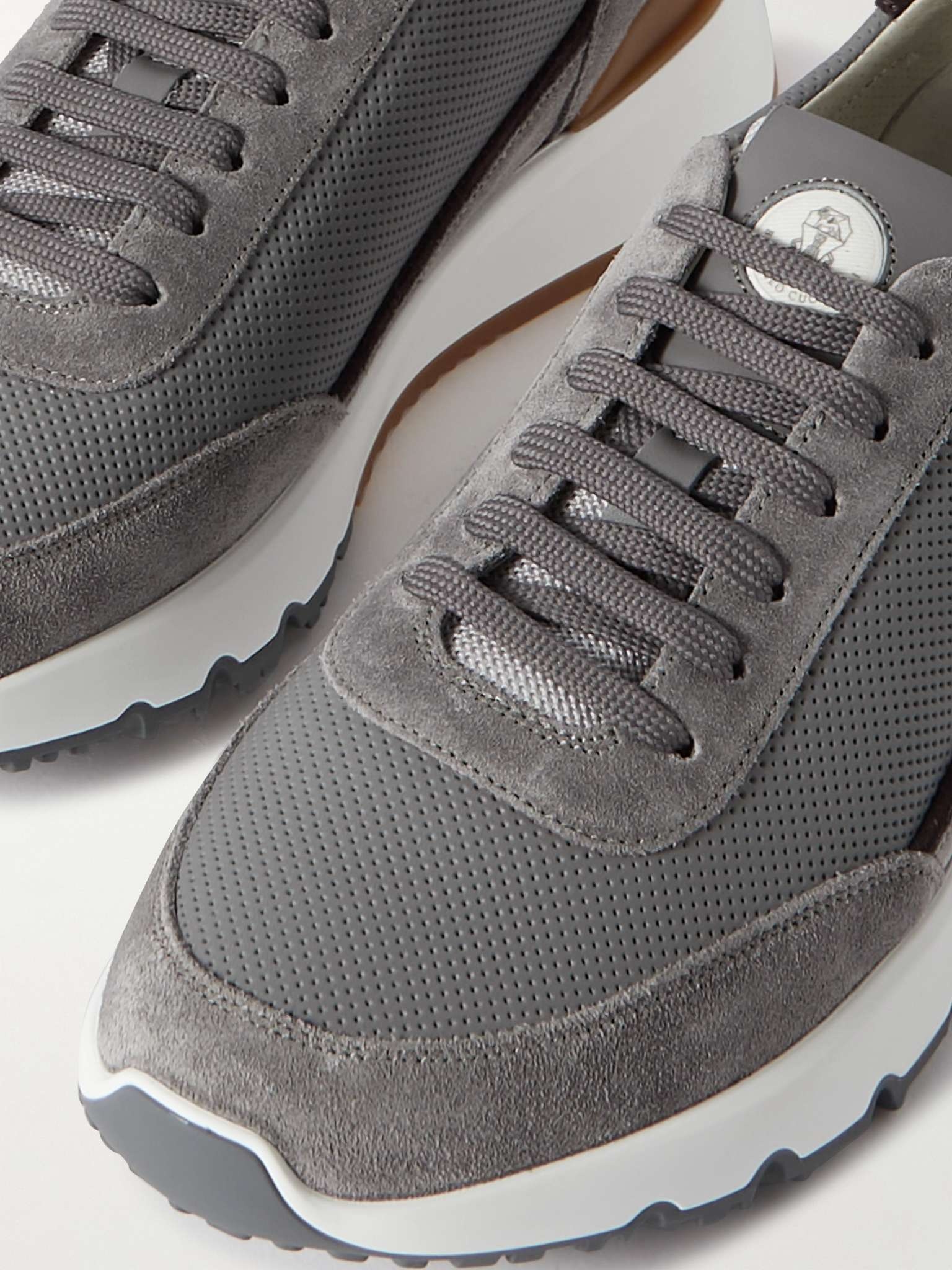 Perforated Leather and Suede Sneakers - 6