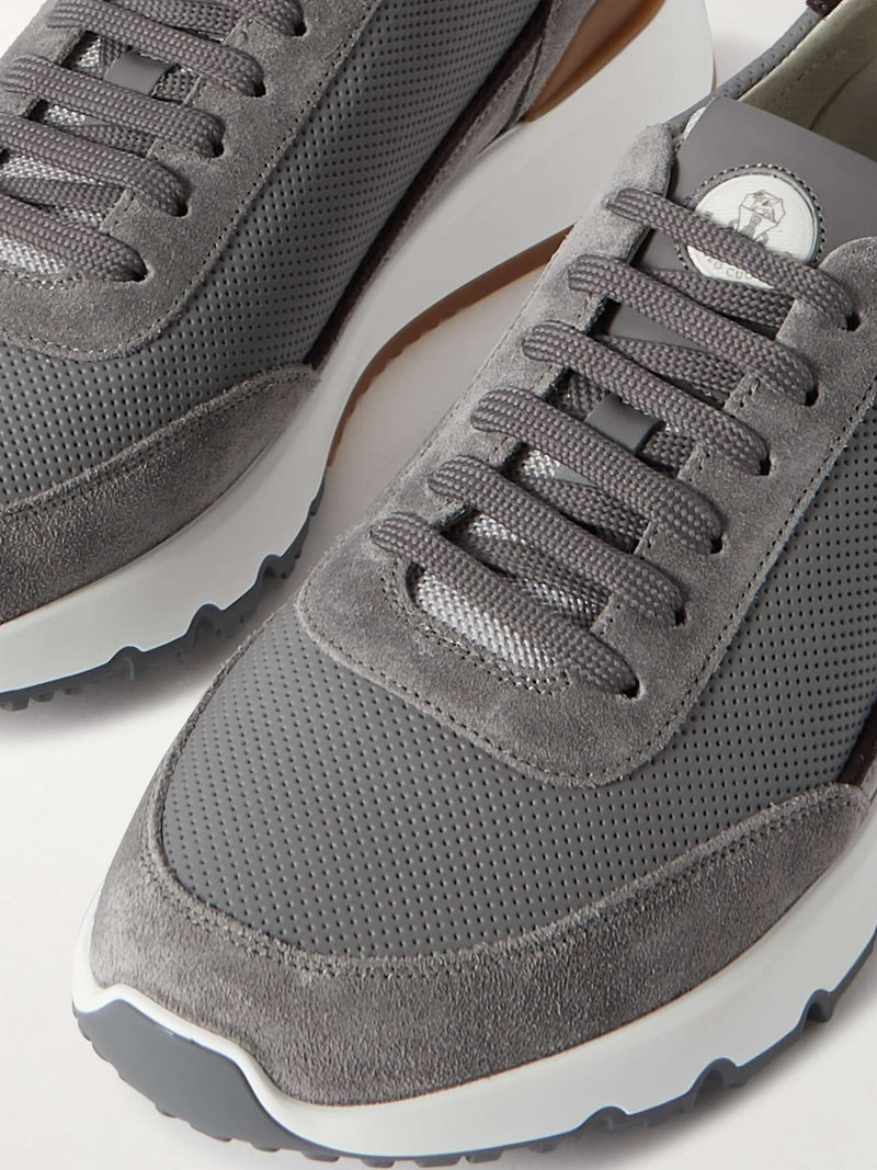 Perforated Leather and Suede Sneakers 6