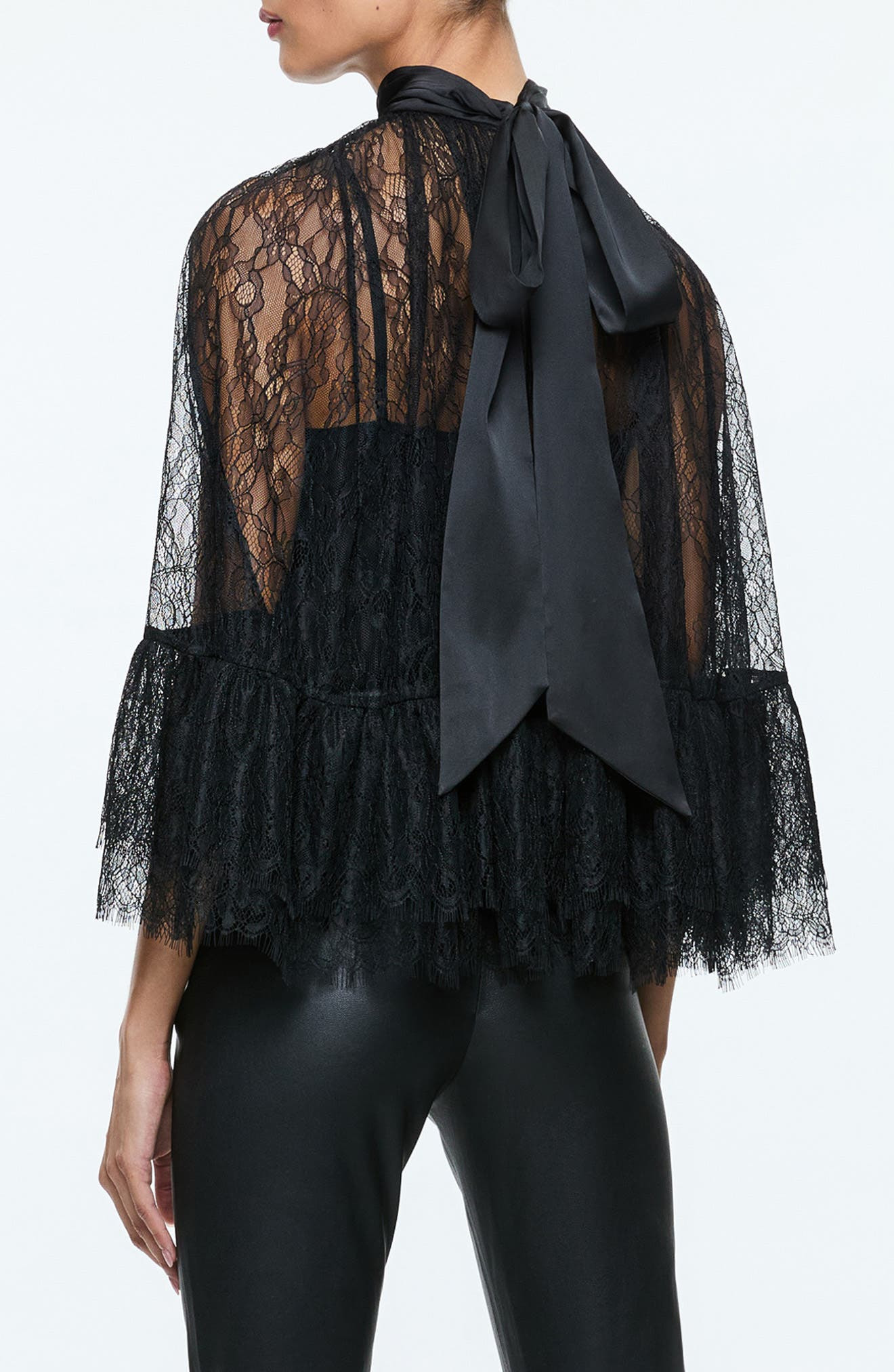 Alice + Olivia Zenon Sheer Lace Cape Top in Black at Nordstrom - 2