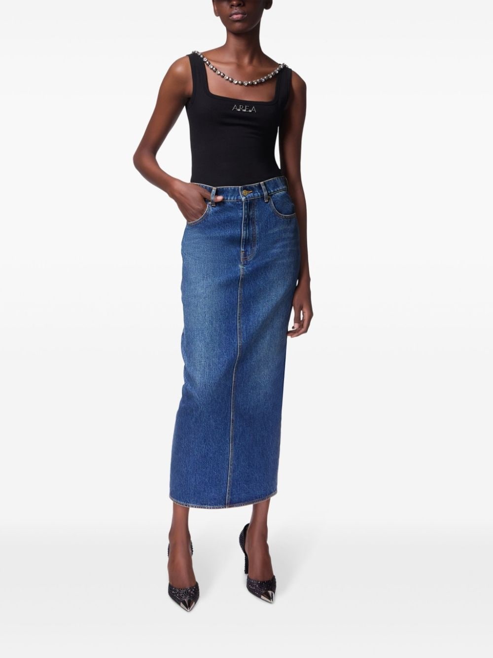 logo-charm denim midi skirt - 2