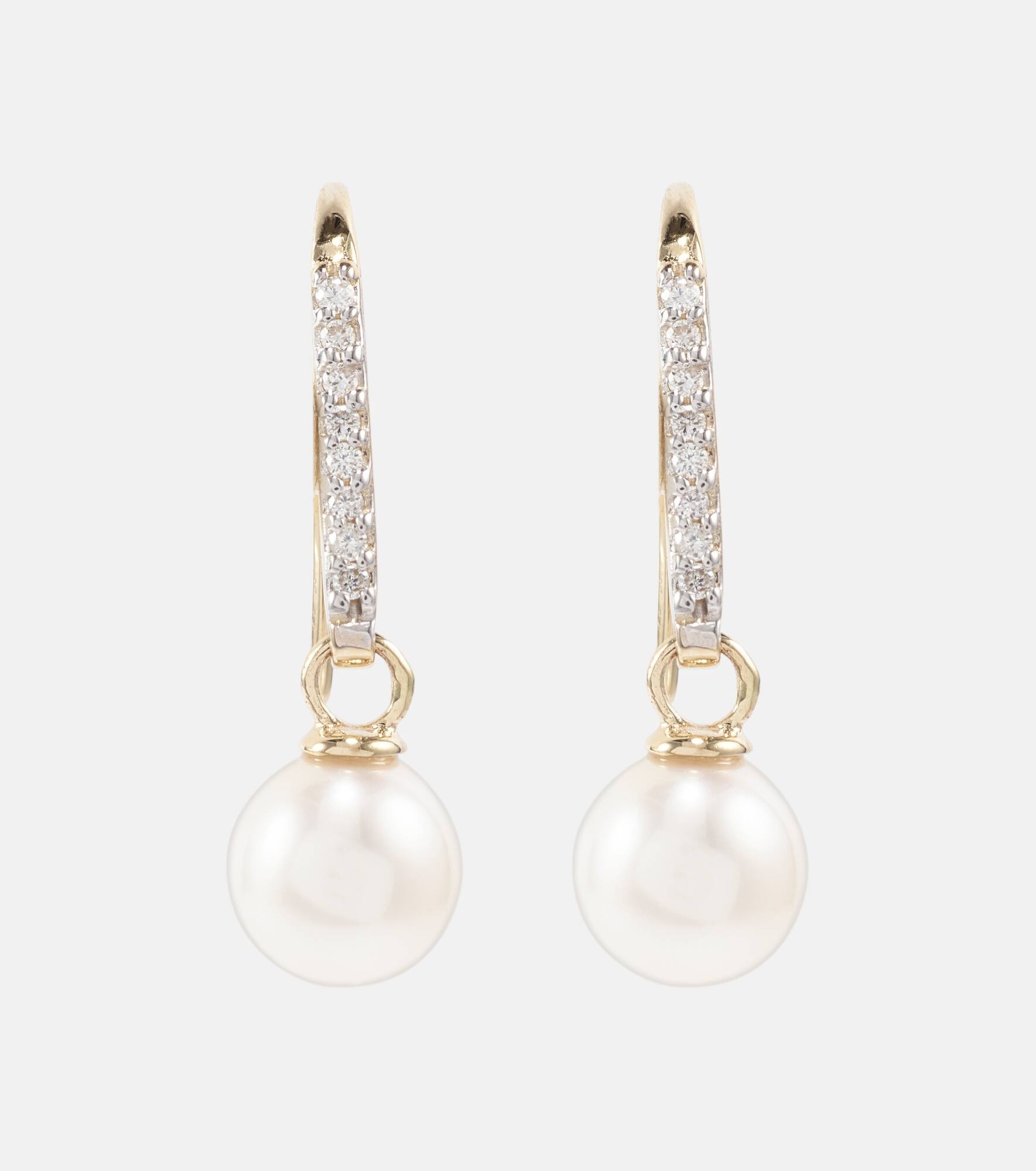 14kt gold drop earrings with diamonds and pearls - 1