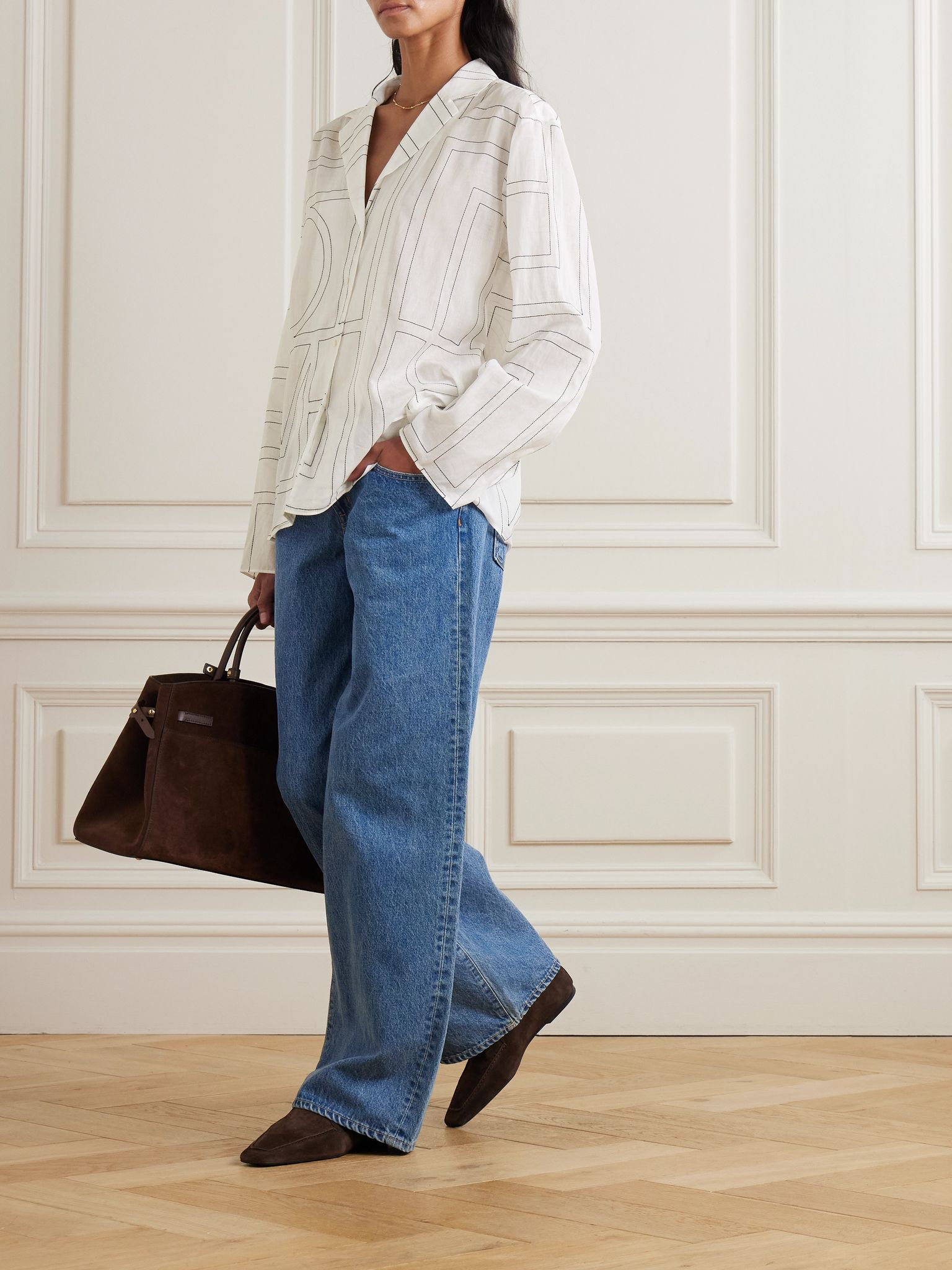 Embroidered organic cotton and silk-blend shirt White - 5