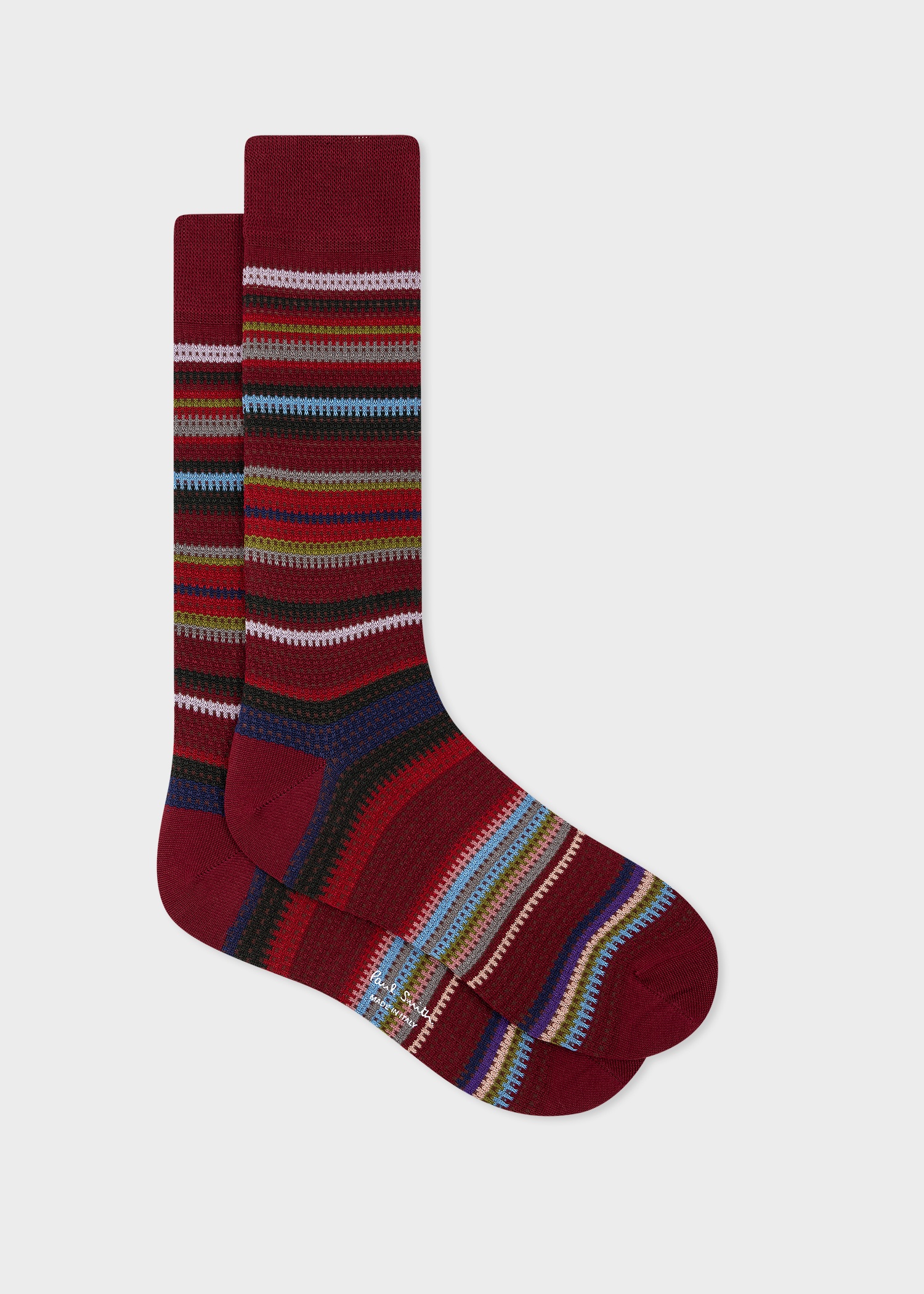 Dark Red Cotton-Blend Mixed Stripe Socks - 1