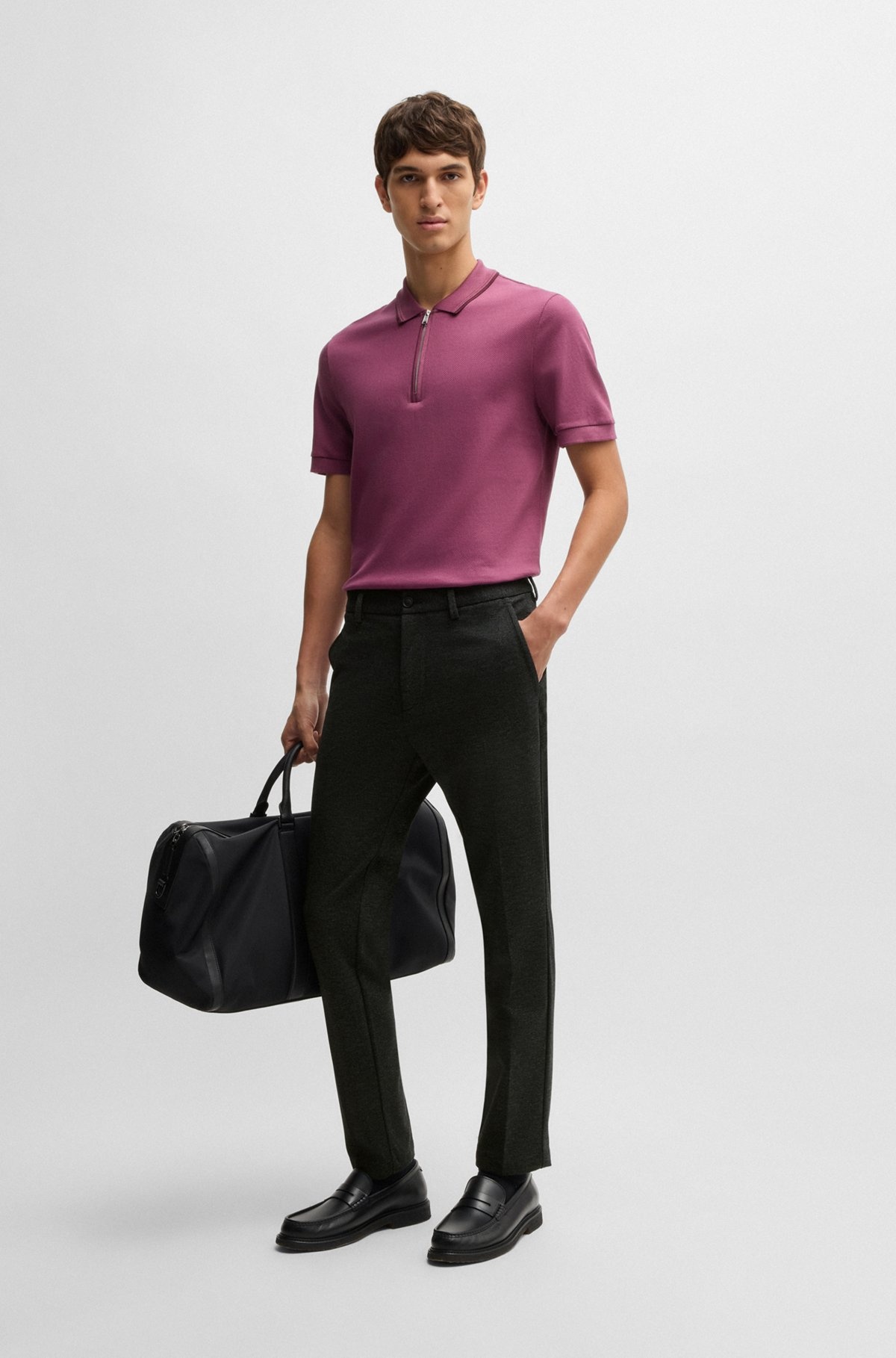 SLIM-FIT TROUSERS IN SALT-AND-PEPPER STRETCH JERSEY - 3