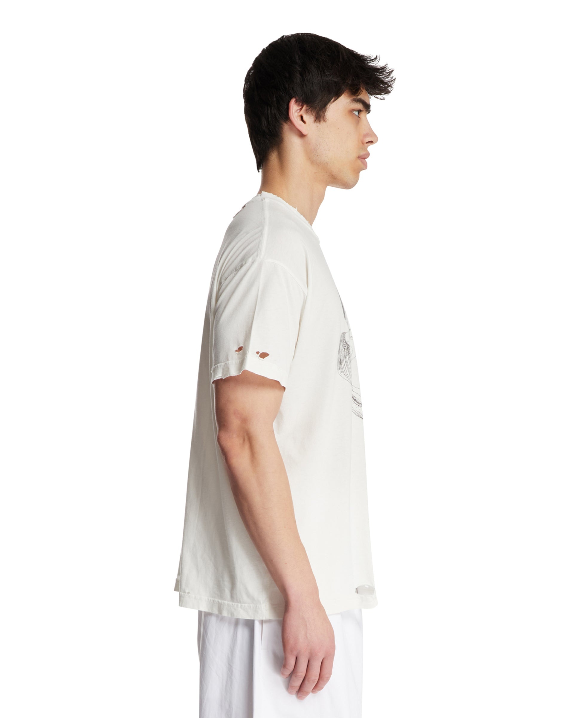 White Cotton T-Shirt with Print - 5