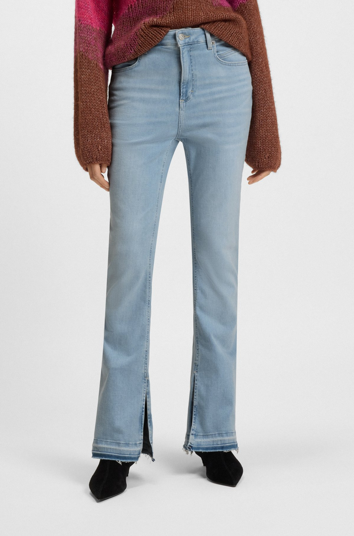 BOOTCUT JEANS IN BLUE STRETCH DENIM WITH SLIT HEMS - 2