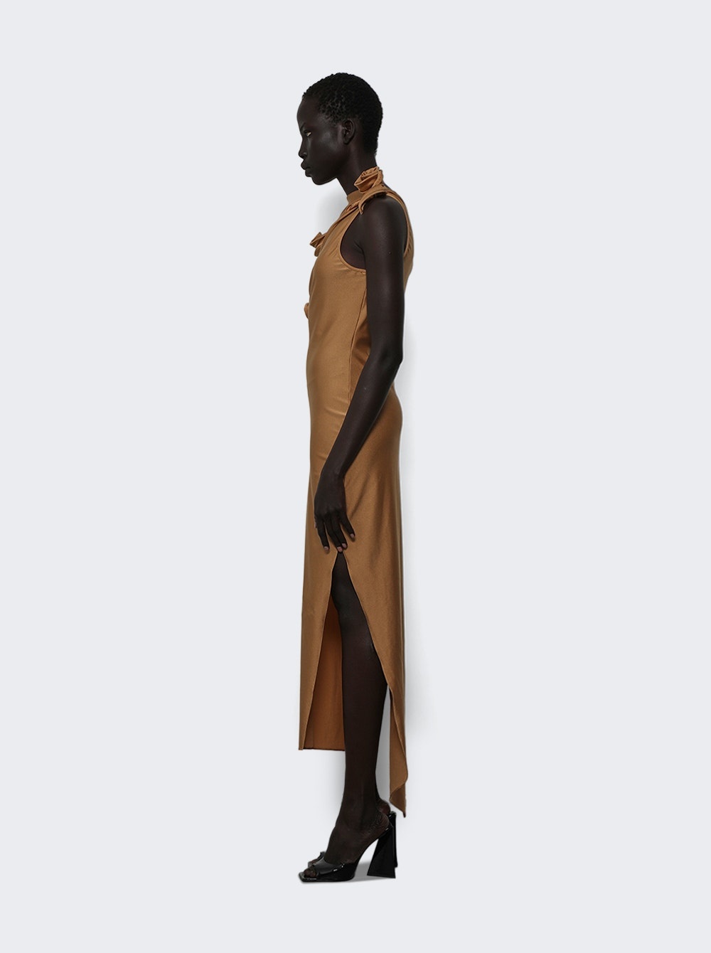 Asymmetric Flower Gown Brown - 3