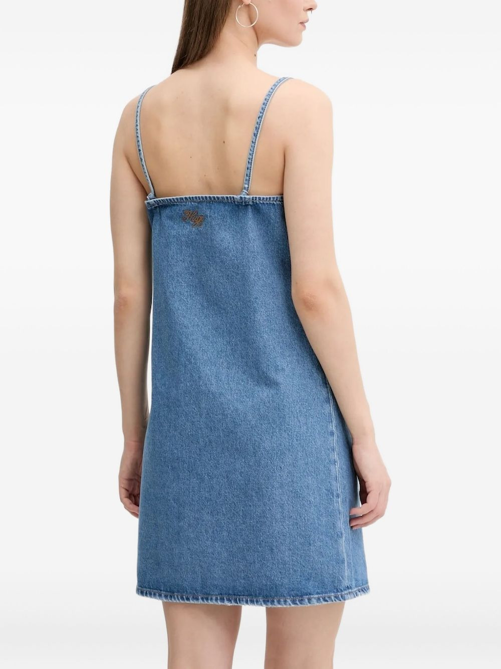 embroidered-logo denim mini dress - 2