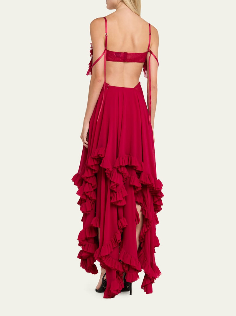 Lace-Inset Tiered Ruffle Chiffon Evening Dress 3