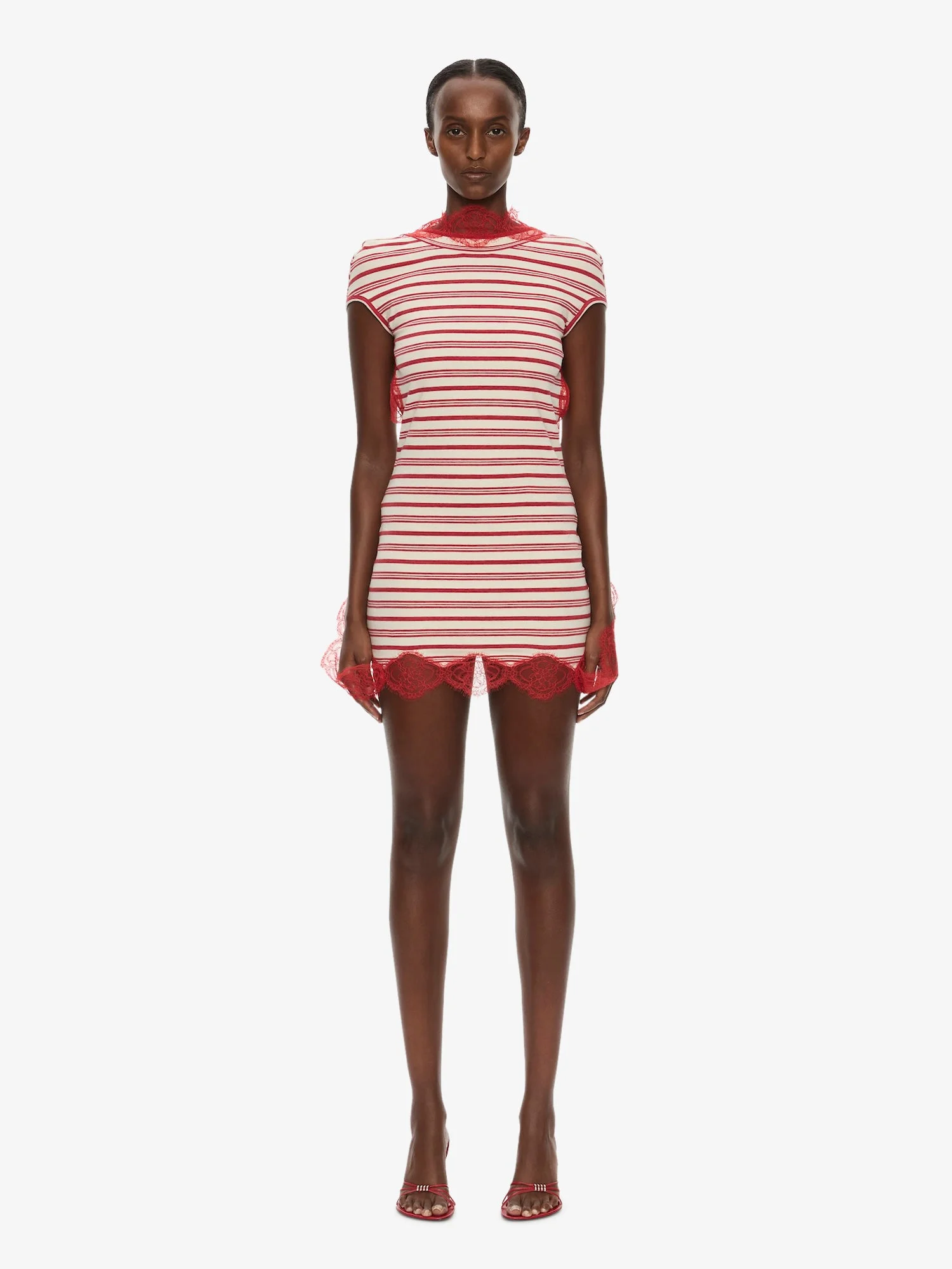 Stripe Jersey Lace Trimmed Tee Dress - 1