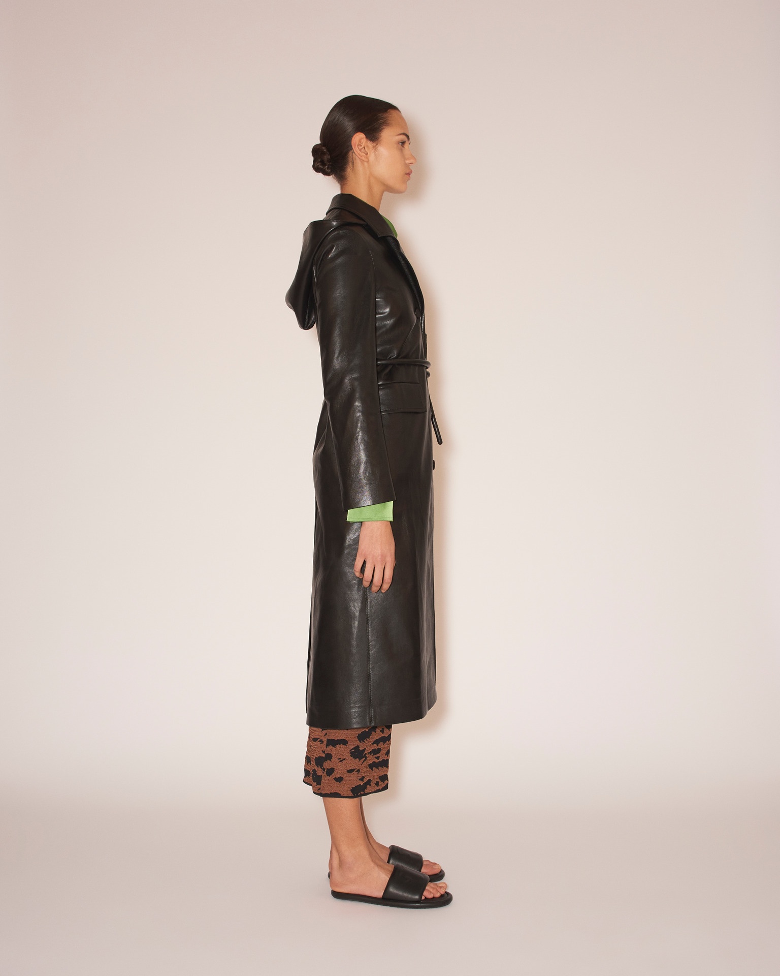 KENNA - Regenerated leather hooded coat - Black - 4