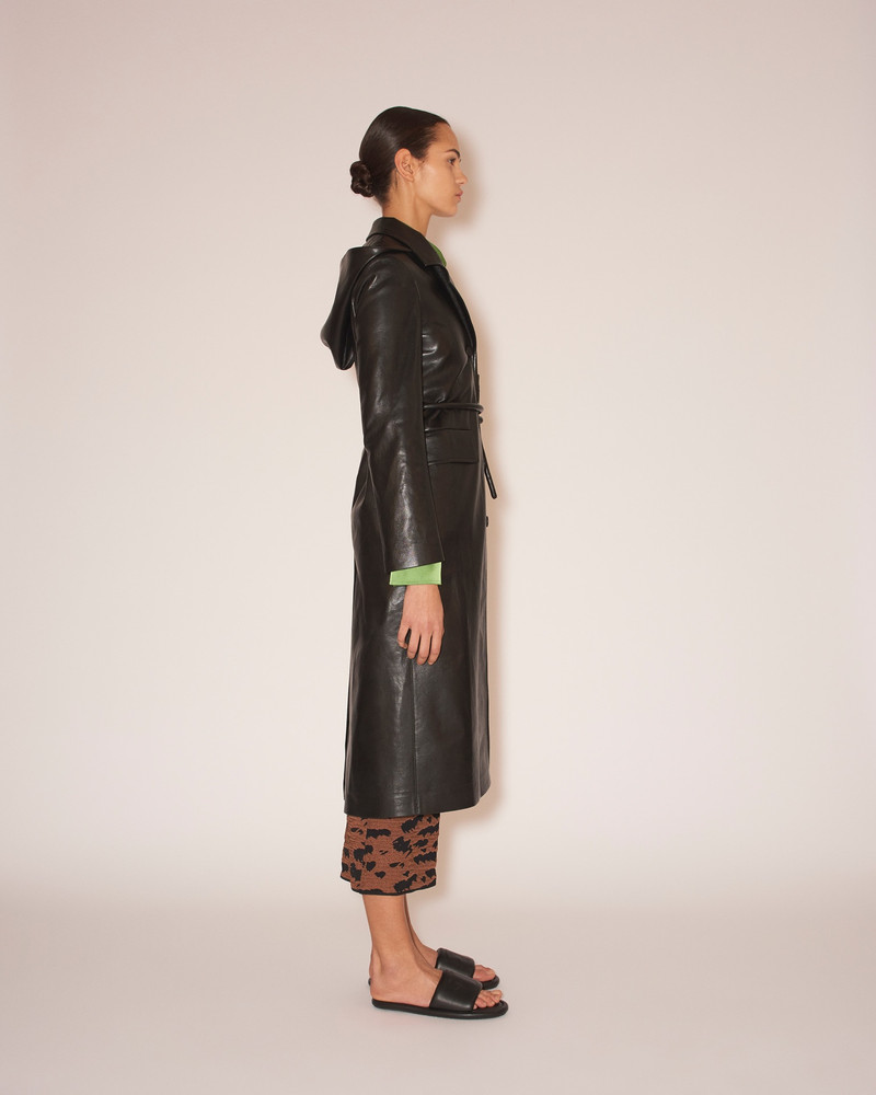 KENNA - Regenerated leather hooded coat - Black 4