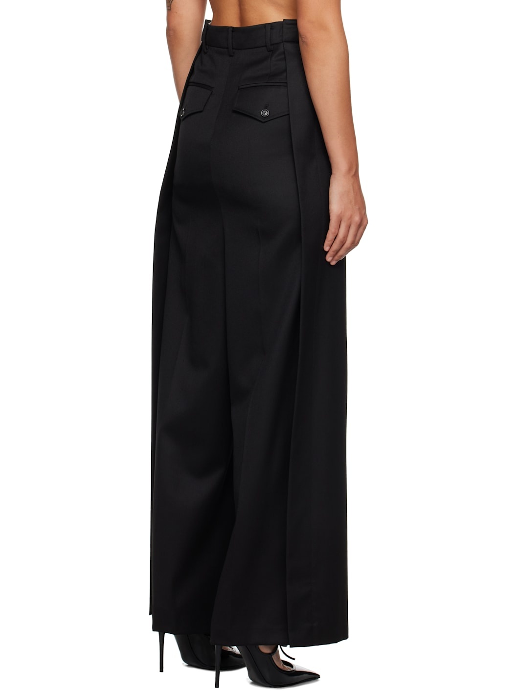 Black Side Folded Wide Trousers - 3