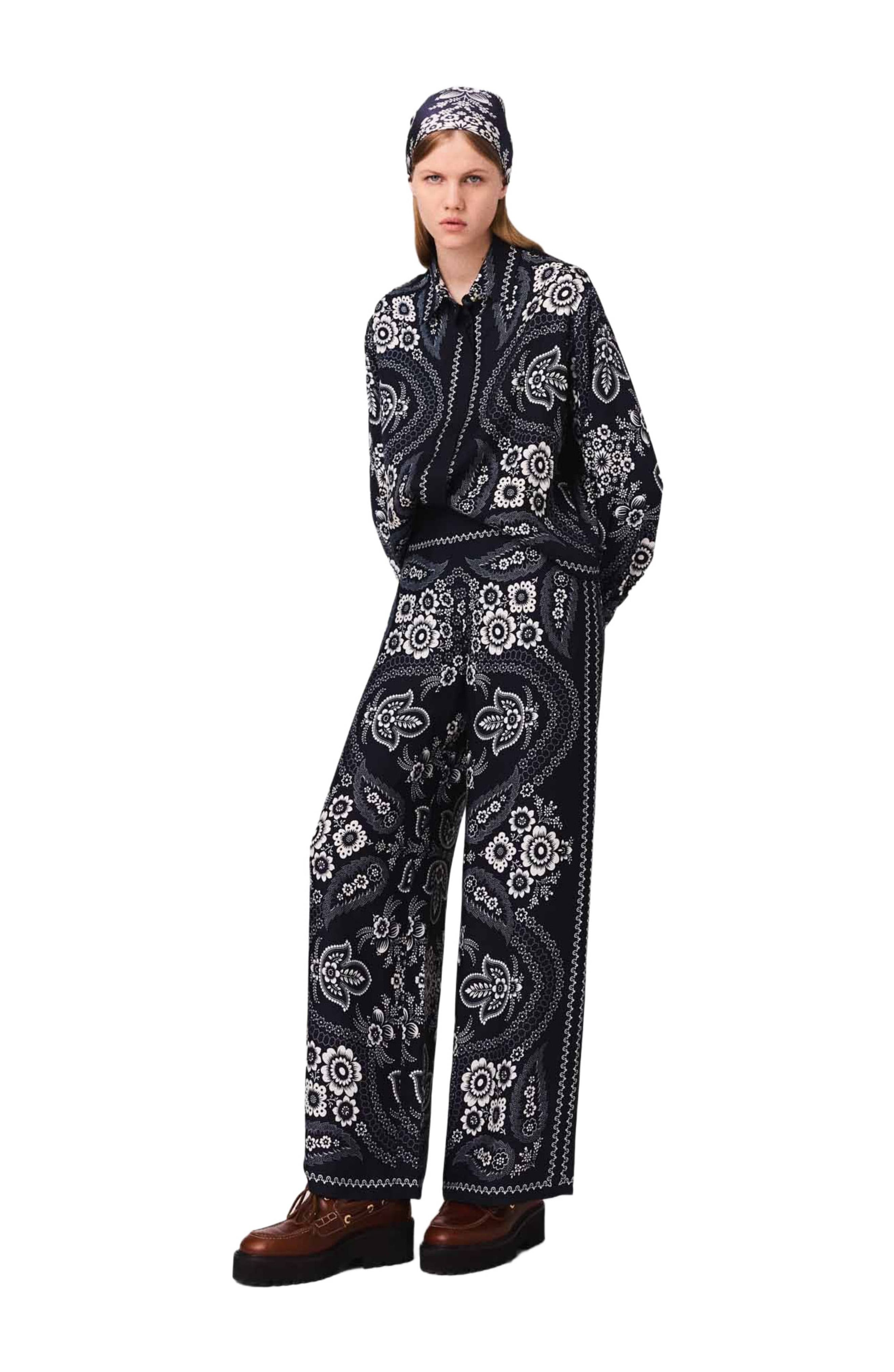 maje Flowing print trousers in Navy Bandana Print at Nordstrom - 1