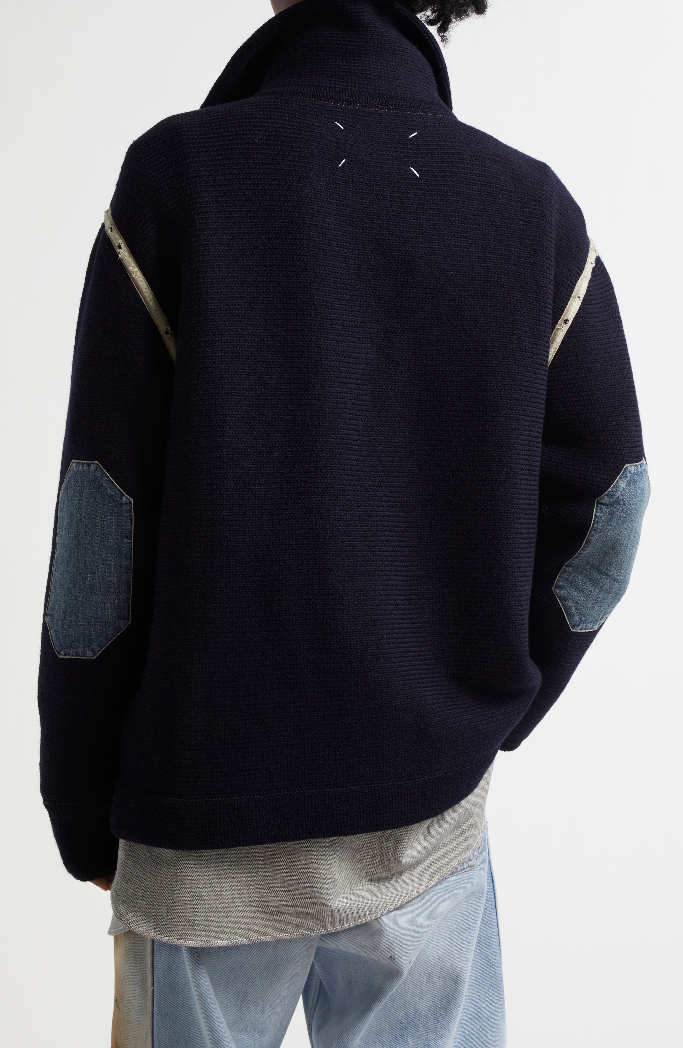 Maison Margiela Elbow Patch Half Zip Wool Pullover in Navy at Nordstrom - 4