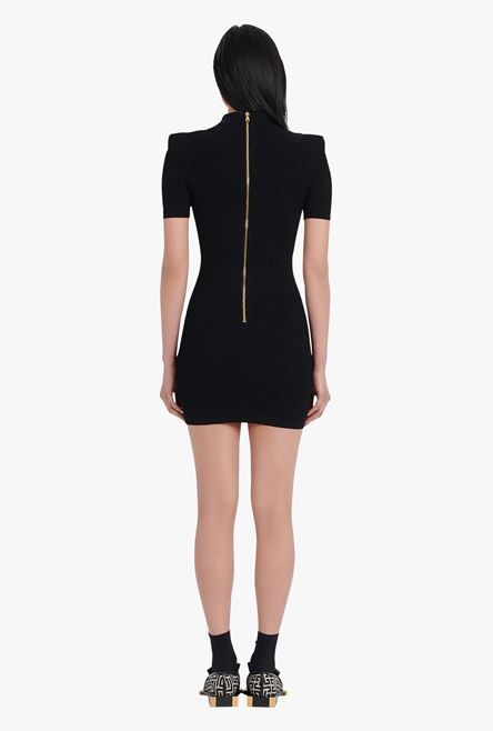 Short black knit dress with gold-tone buttons - 3