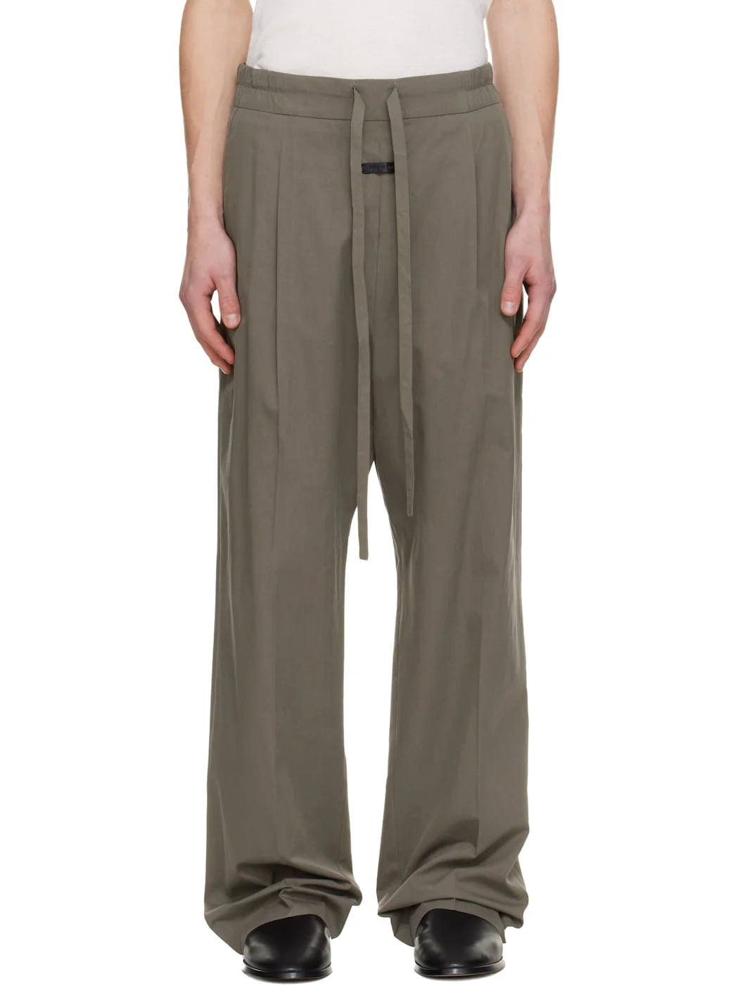 Khaki Drawstring Straight Trousers - 1