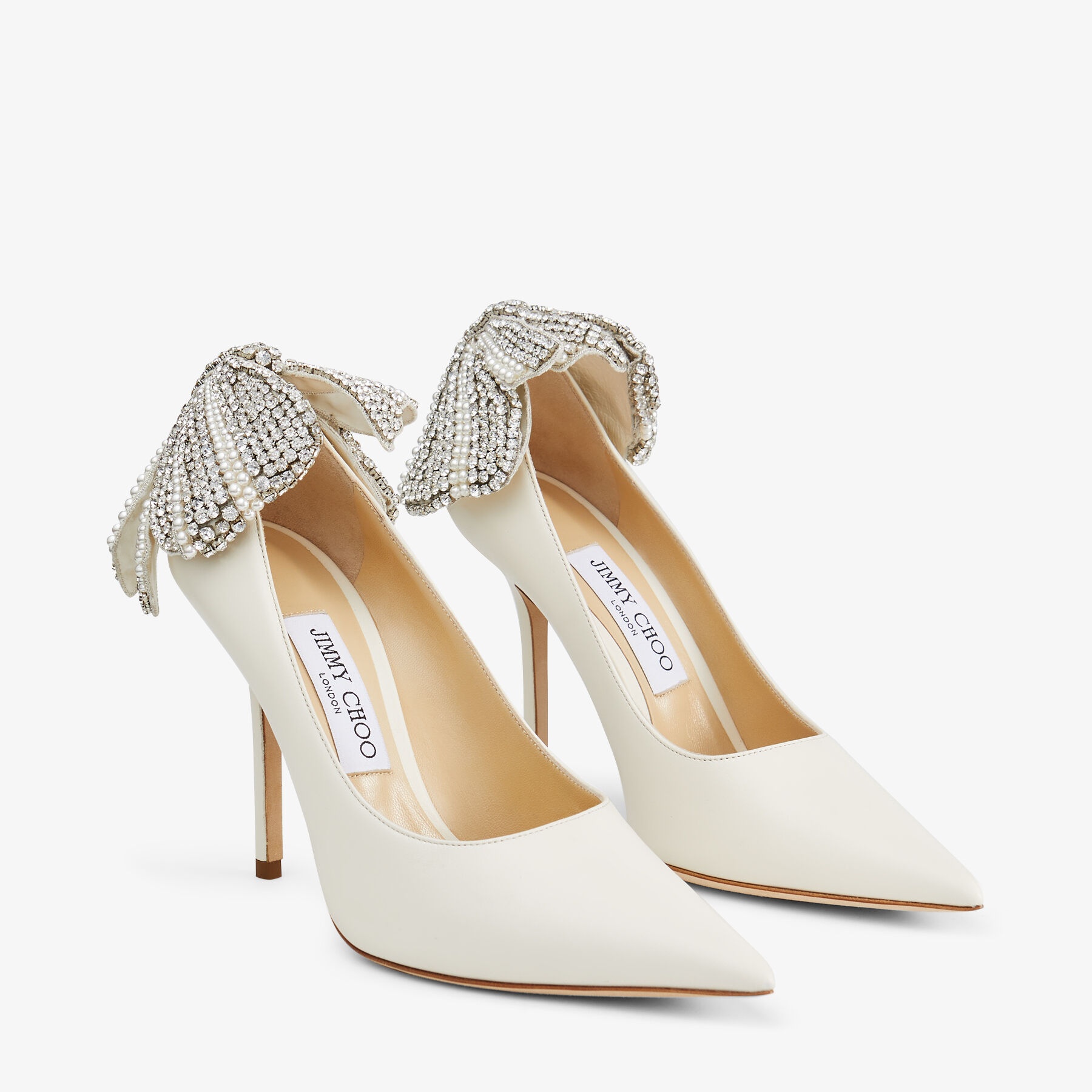 latte nappa pumps with crystal embellishment